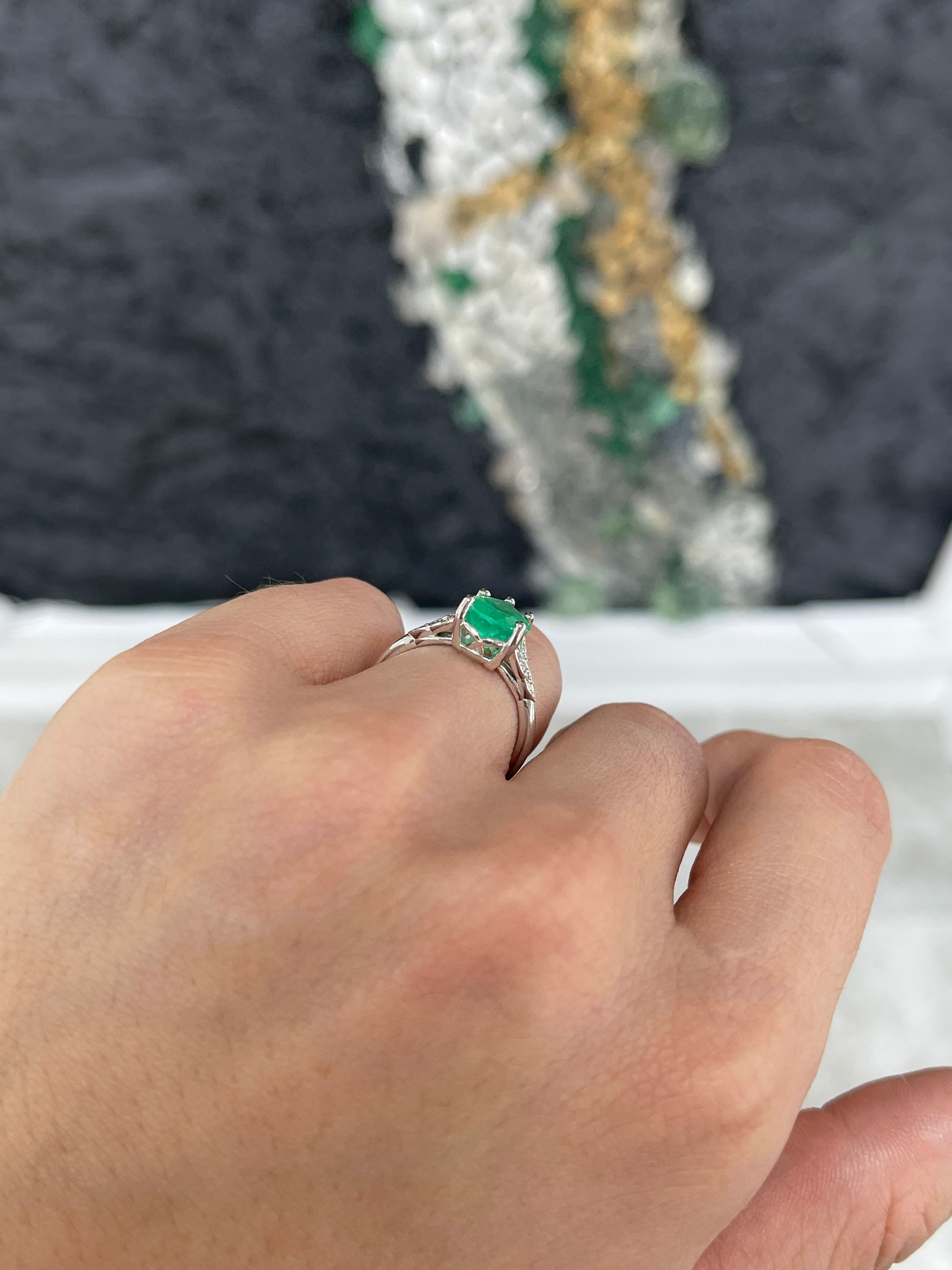 3.11tcw 14K Pear Shaped Emerald & Diamond Accent Ring White Gold