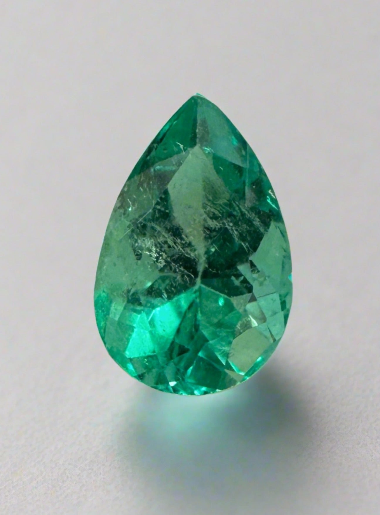 1.36 carat 9x6 Medium Bluish Green Natural Loose Colombian Emerald-Pear Cut - JR Colombian Emeralds