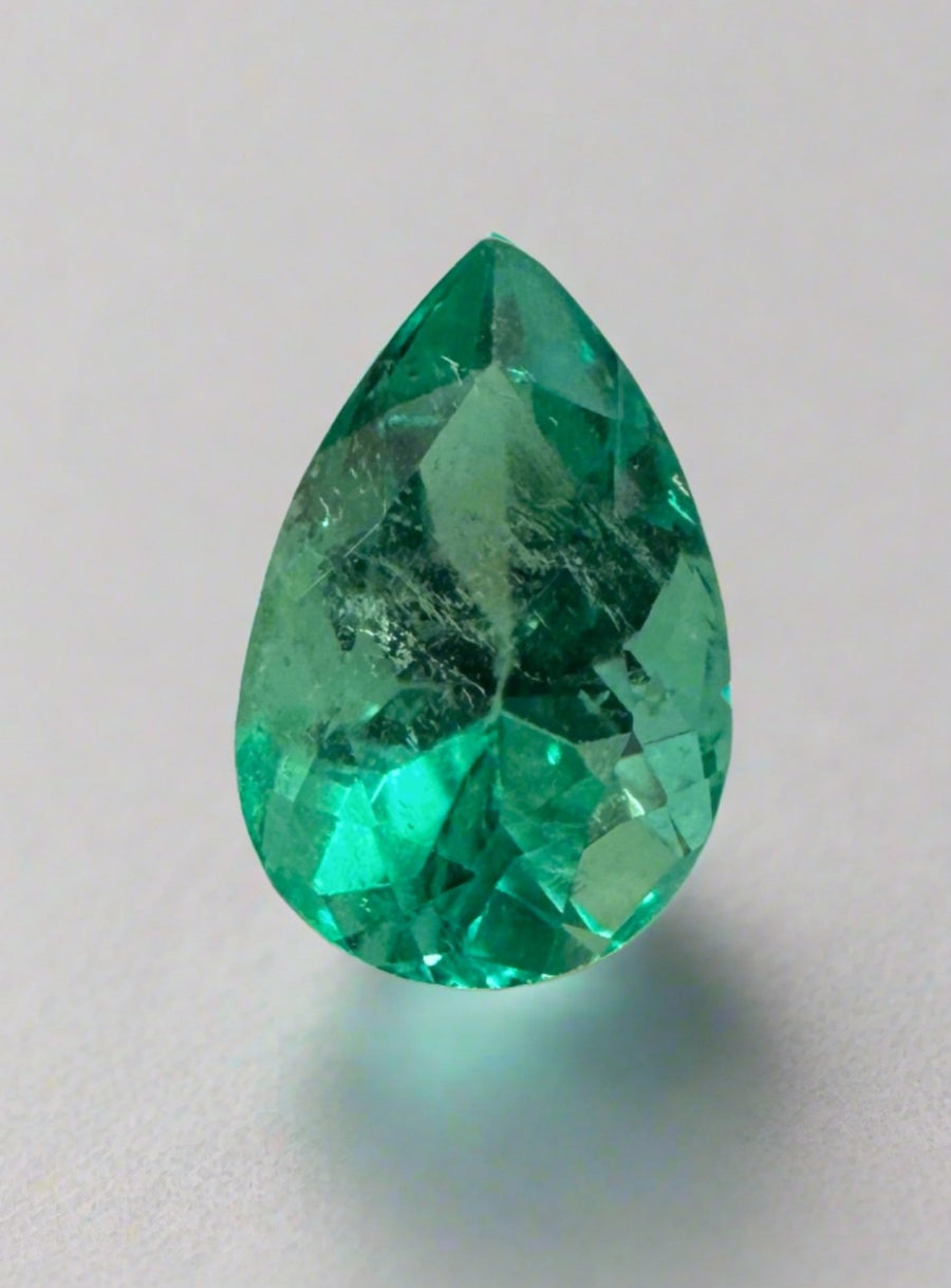 1.36 carat 9x6 Medium Bluish Green Natural Loose Colombian Emerald-Pear Cut