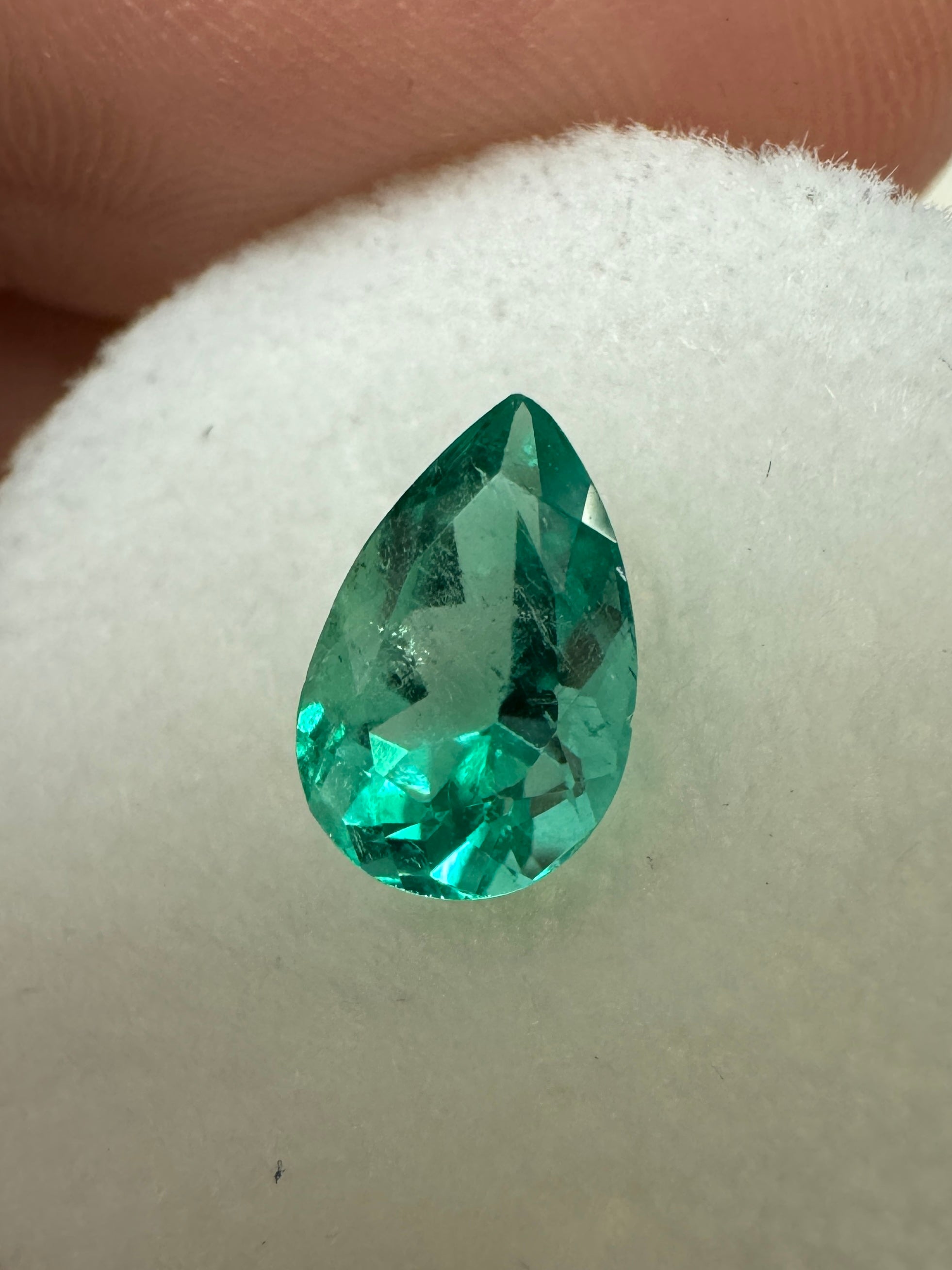 1.36 carat 9x6 Medium Bluish Green Natural Loose Colombian Emerald-Pear Cut - JR Colombian Emeralds