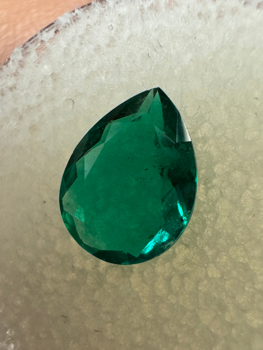 1.48 carat Chunky Muzo Green Natural Loose Colombian Emerald-Pear Cut