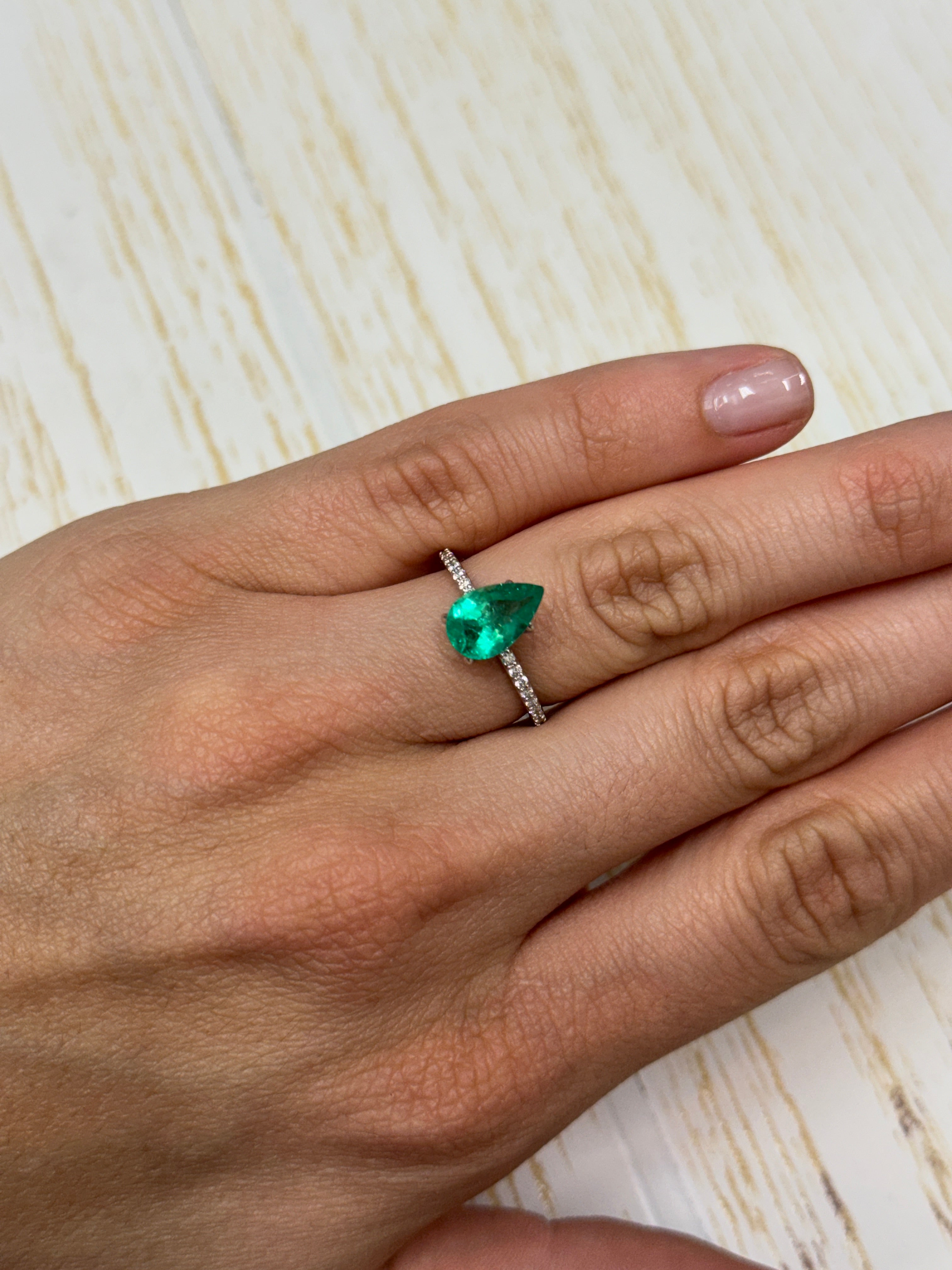 1.60 carat 10.6x6.8 Spring Green Natural Loose Colombian Emerald-Pear Cut - JR Colombian Emeralds