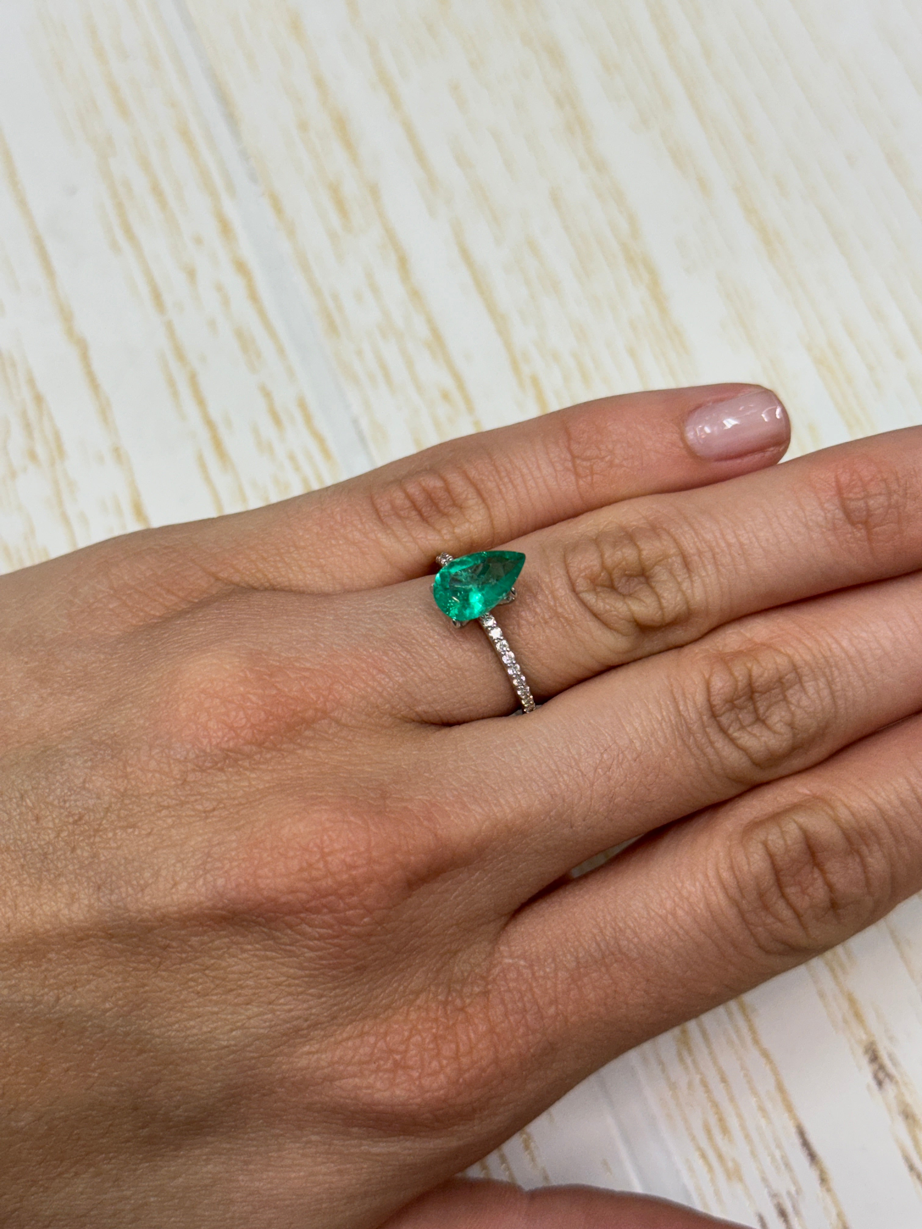 1.60 carat 10.6x6.8 Spring Green Natural Loose Colombian Emerald-Pear Cut - JR Colombian Emeralds