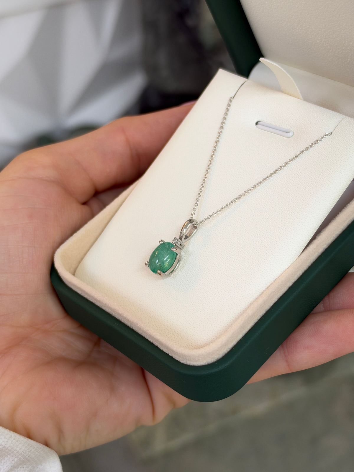 2.24tcw 14K Natural Oval Cabochon Cut Emerald & Diamond Accent Pendant