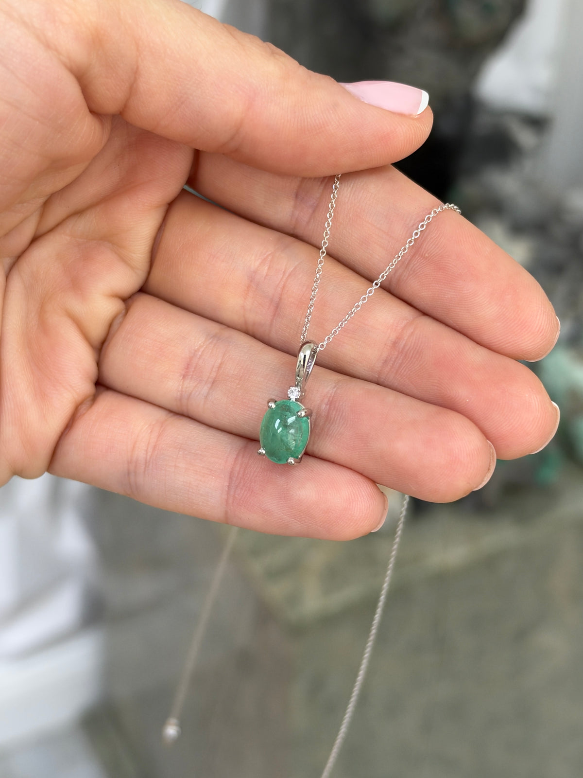 2.24tcw 14K Natural Oval Cabochon Cut Emerald & Diamond Accent Pendant