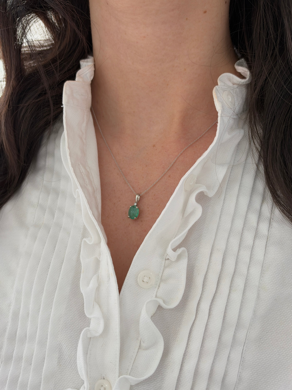 2.24tcw 14K Natural Oval Cabochon Cut Emerald & Diamond Accent Pendant