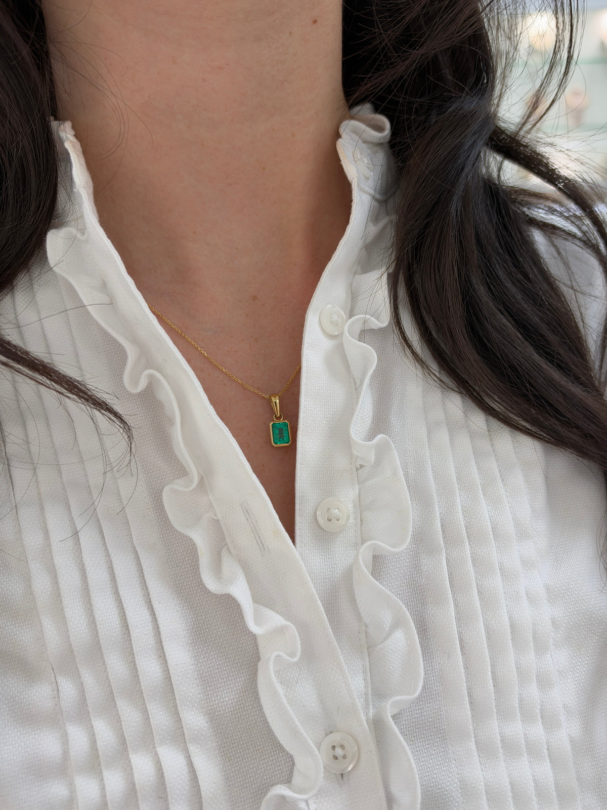 2.0ct 18K Colombian Emerald - Emerald Cut Bezel Set Solitaire Necklace