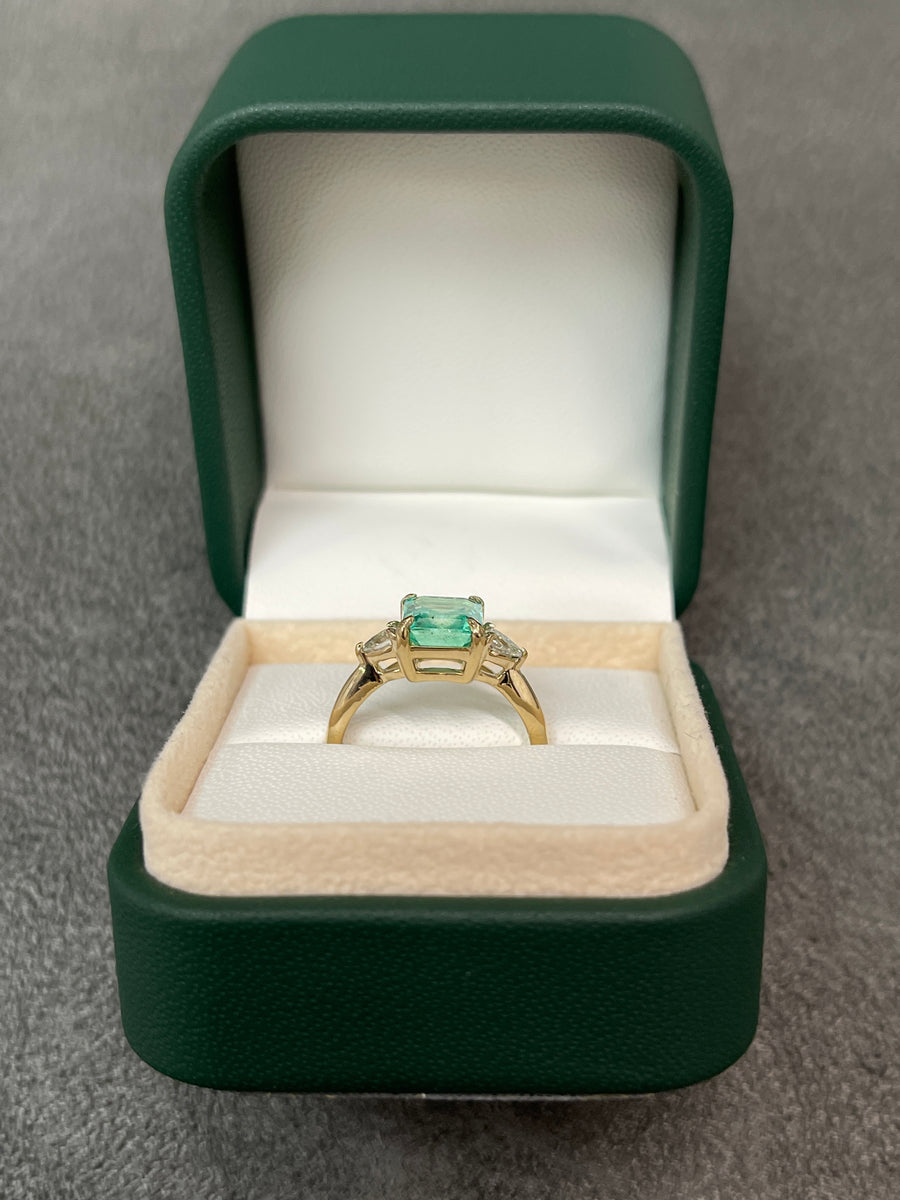 2.11tcw 14K Three Stone Asscher Emerald & Pear Diamond Engagement Ring yellow gold