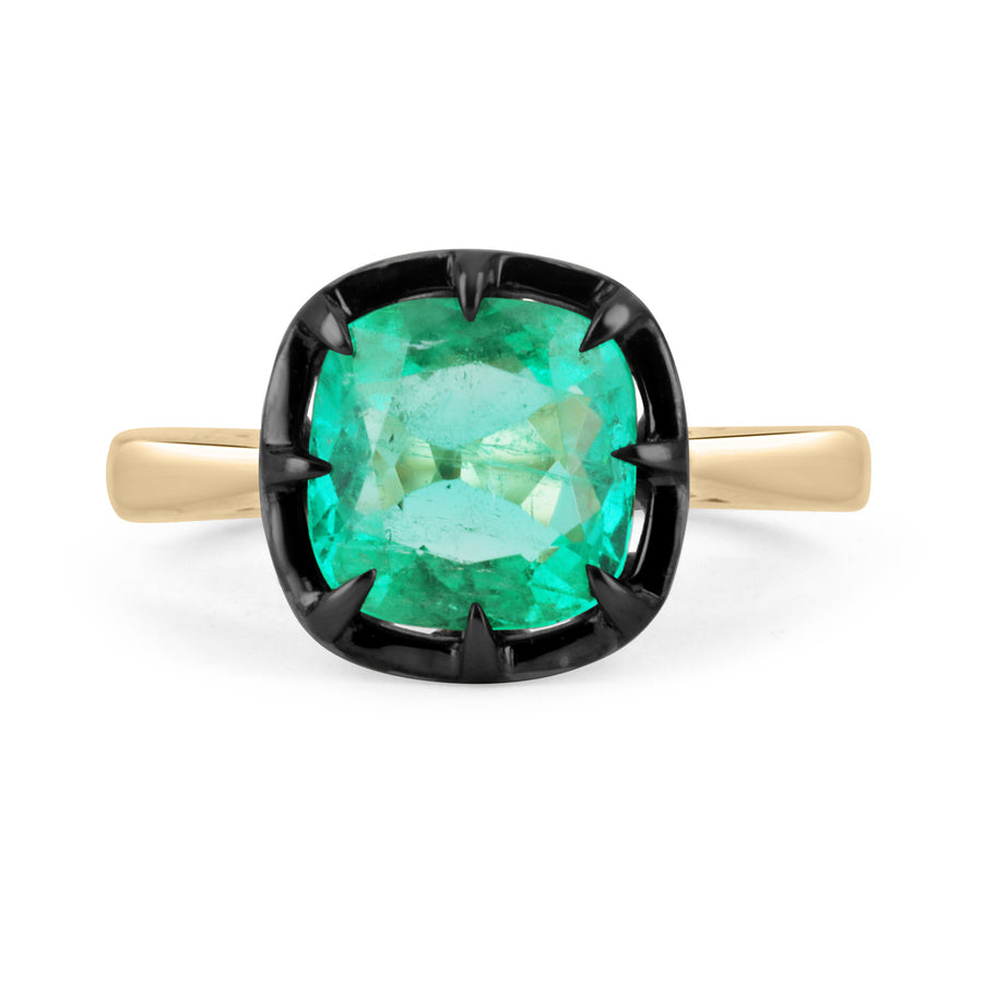 3.0ct Colombian Emerald Georgian Solitaire Ring - 14K Gold