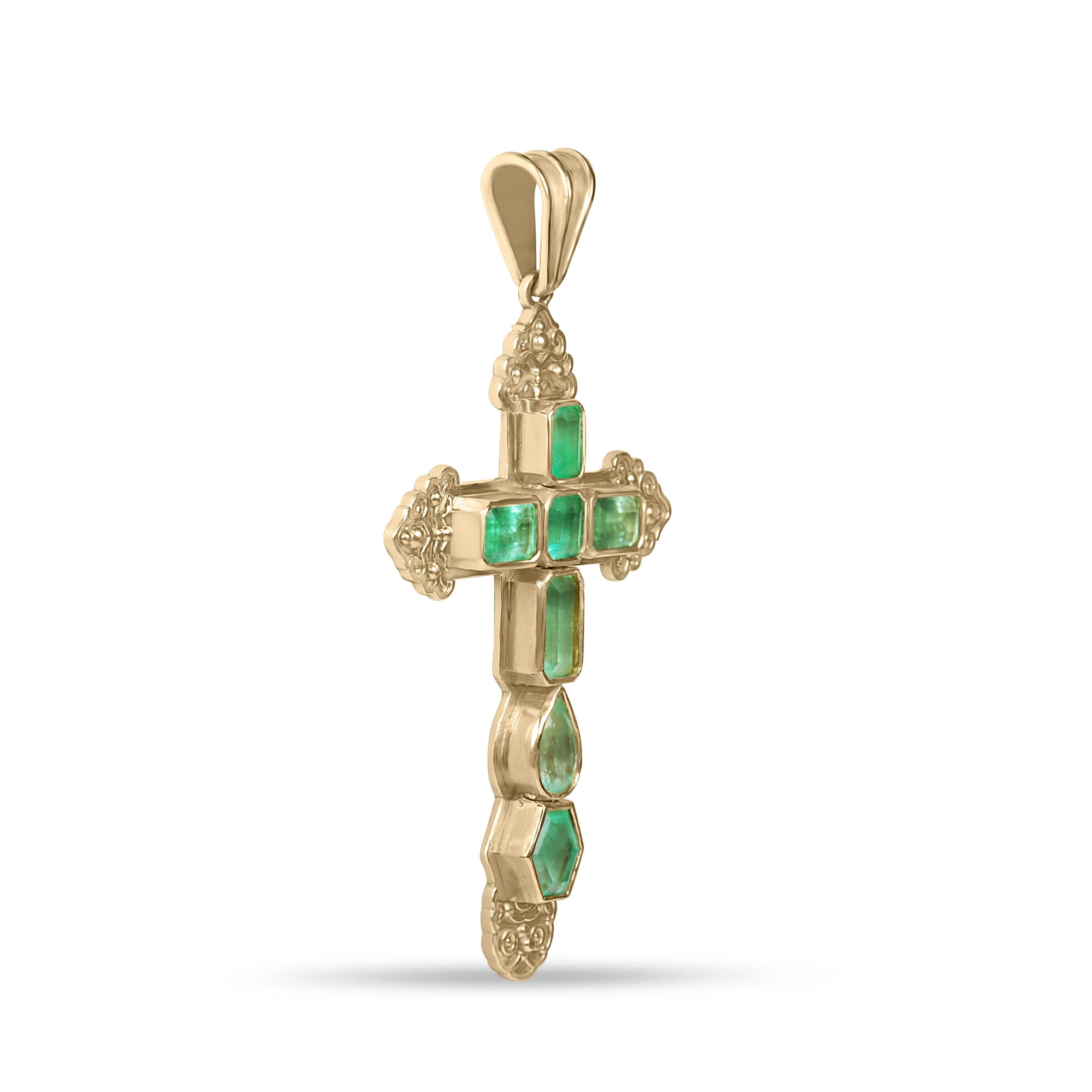 24.55TCW Massive Natural Colombian Emerald Pre Columbian Cross Sterling Silver with Gold Plate