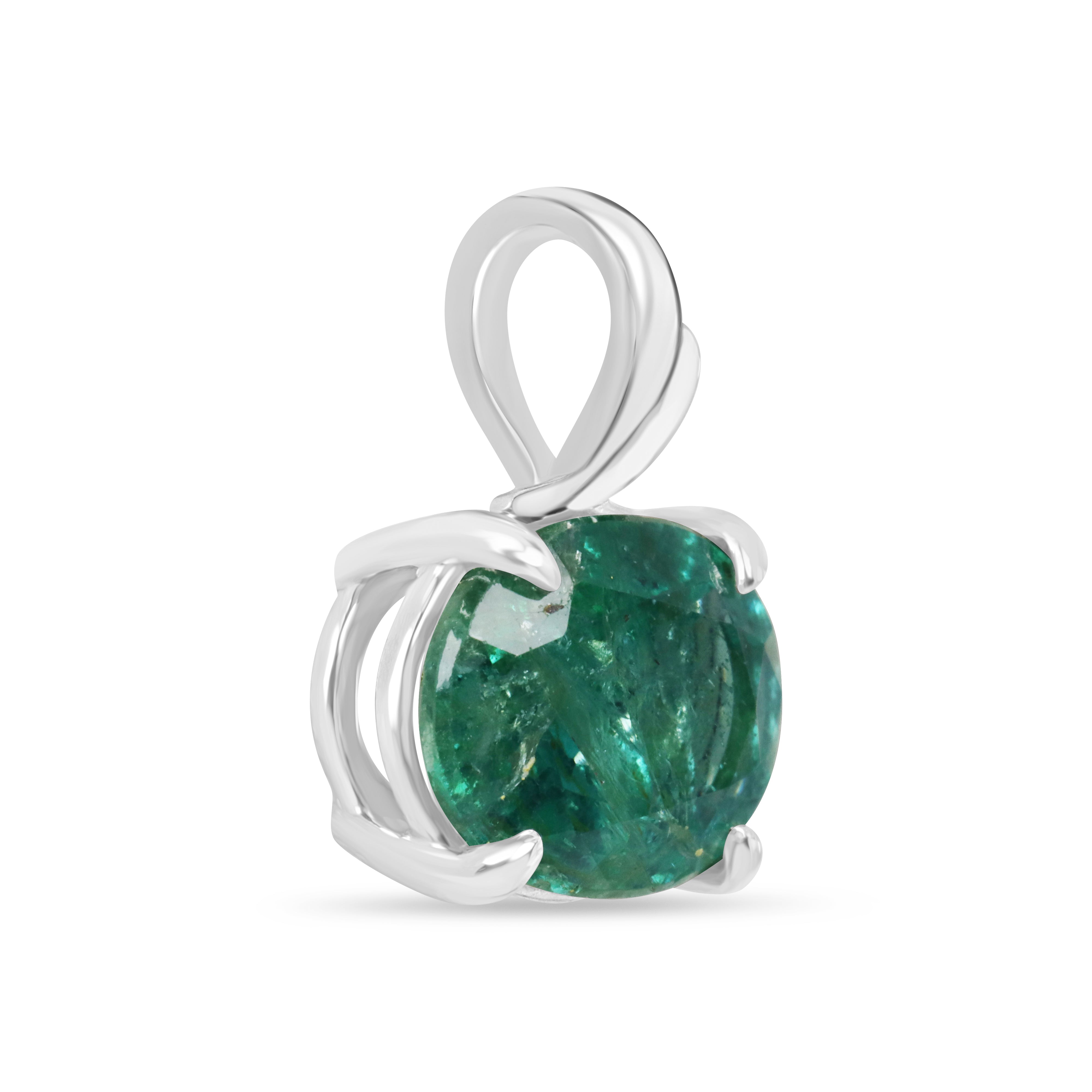 Emerald solitaire leaf pendant necklace with 2.60ct oval emerald in 14K white gold, eco-friendly design by JR Colombian Emeralds