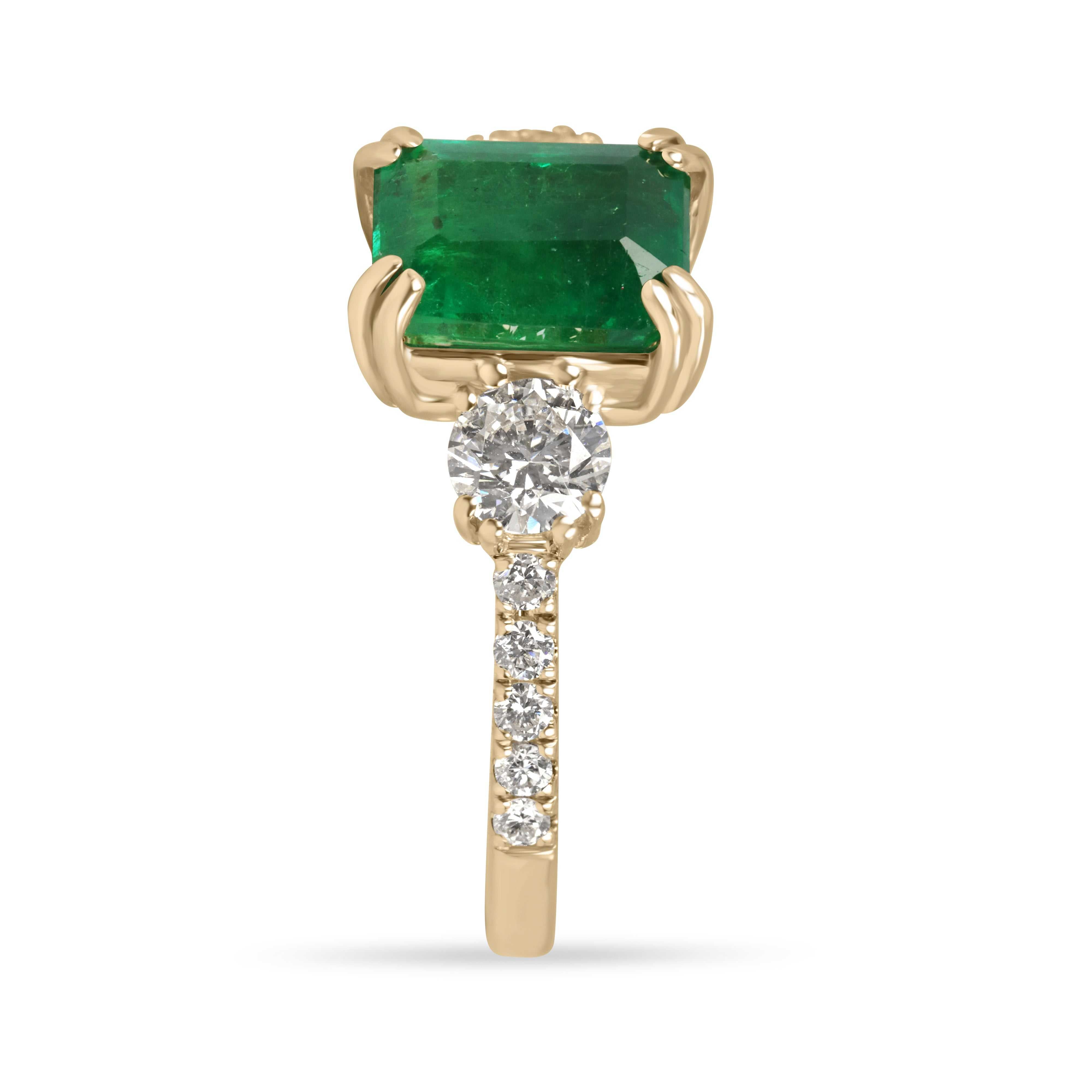 3.16tcw Classic Emerald Cut & Lab Round Diamond Three Stone with Accents 14K