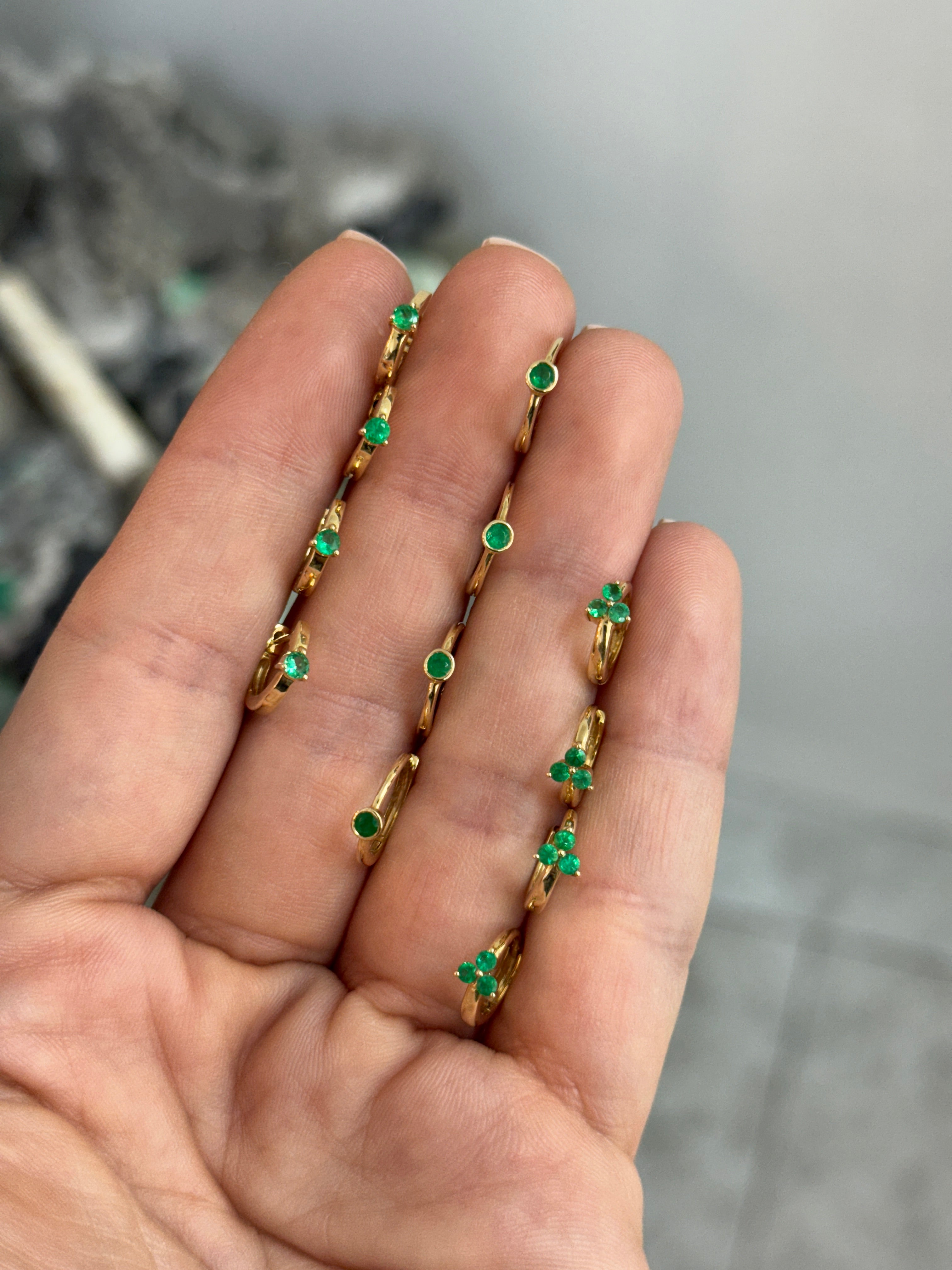 Emerald Trio/Trinity Earring Huggies 14K Gold