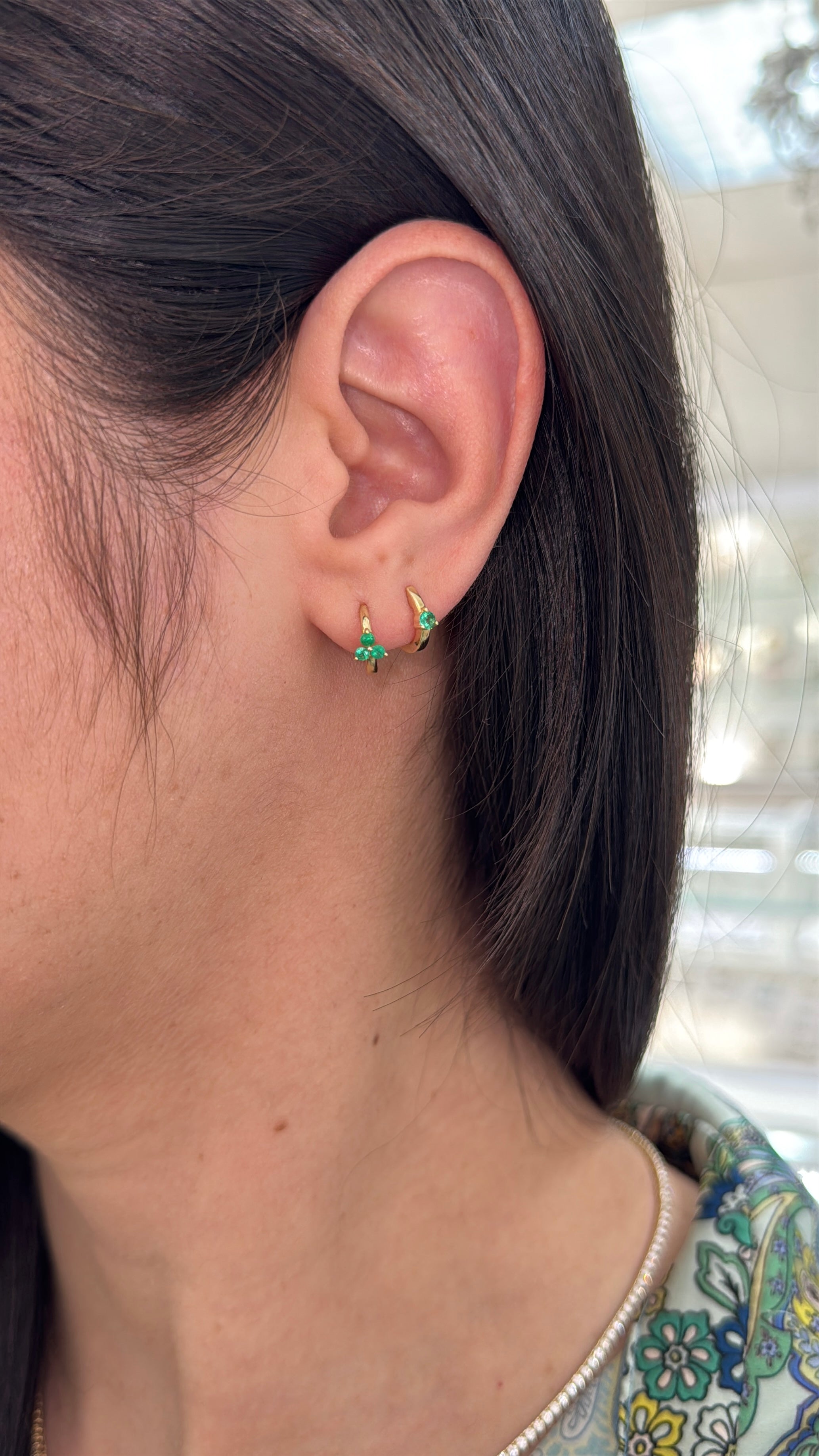 Emerald Trio/Trinity Earring Huggies 14K Gold