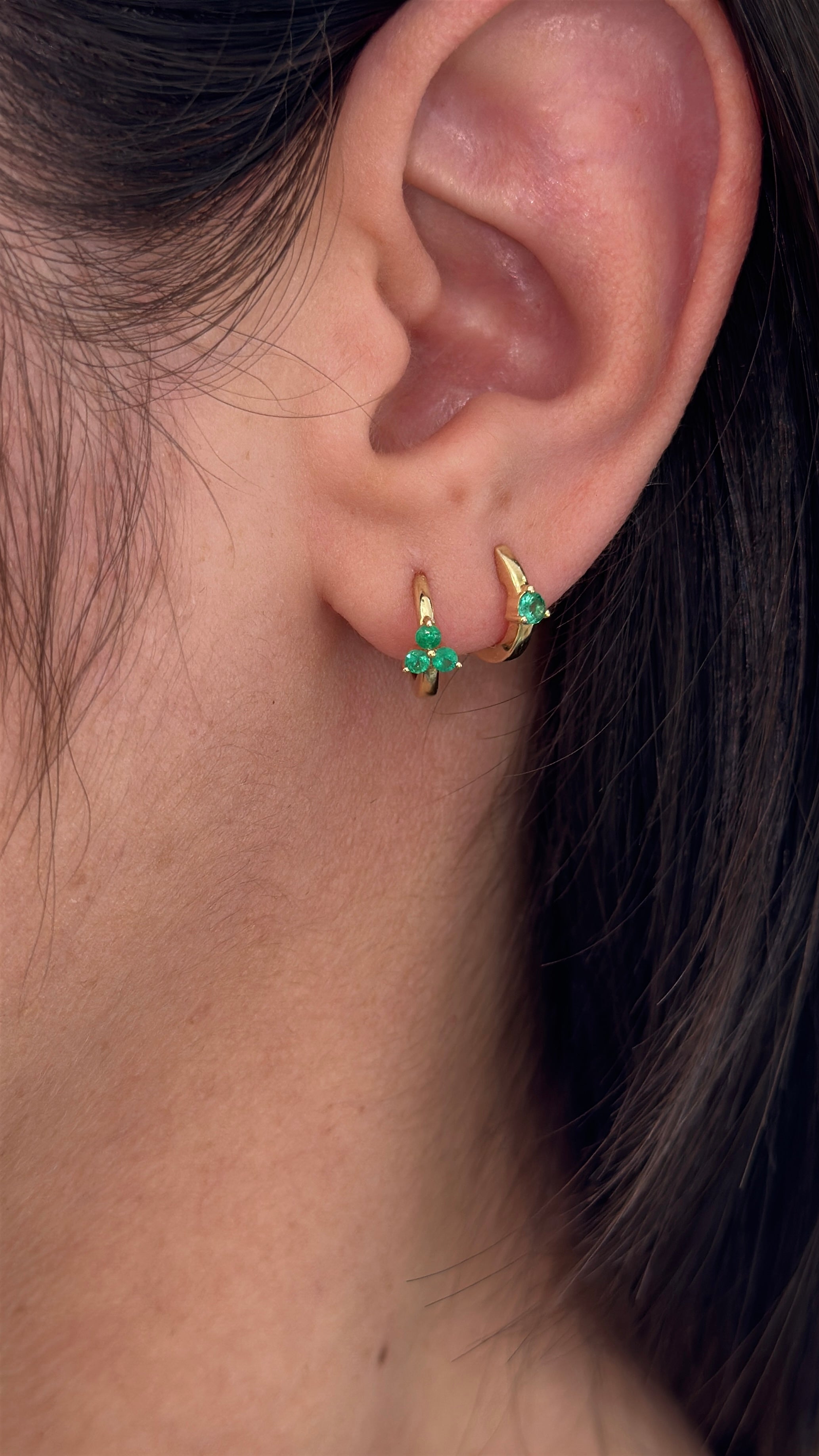 Emerald Trio/Trinity Earring Huggies 14K Gold