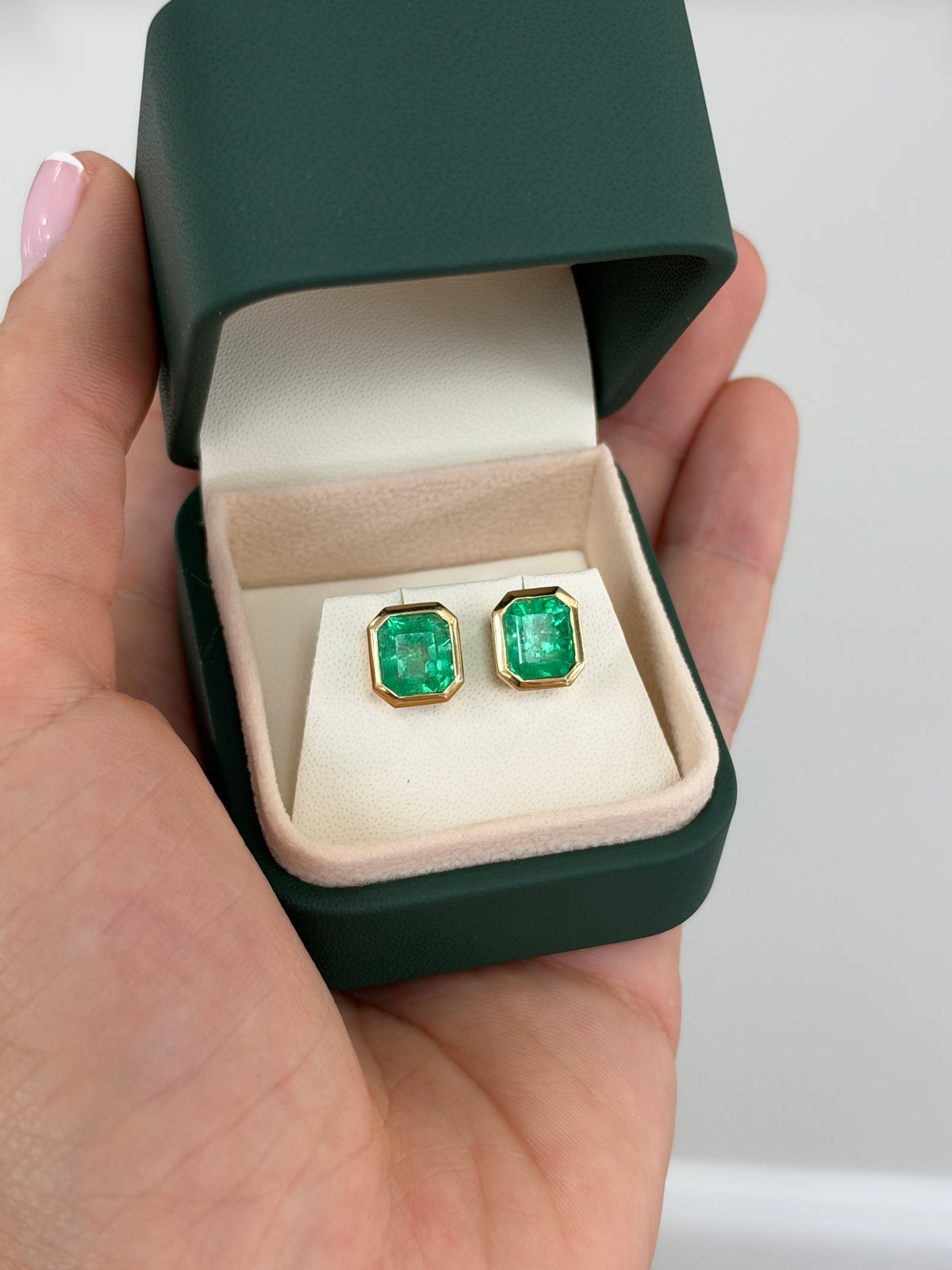 5.50tcw 14K Medium Vivid Green Colombian Emerald Stud Earrings