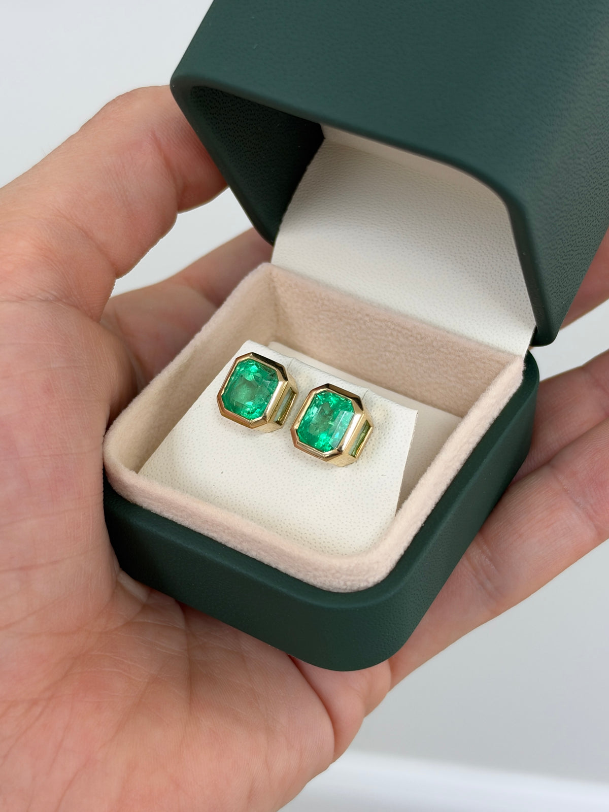 5.50tcw 14K Medium Vivid Green Colombian Emerald Stud Earrings