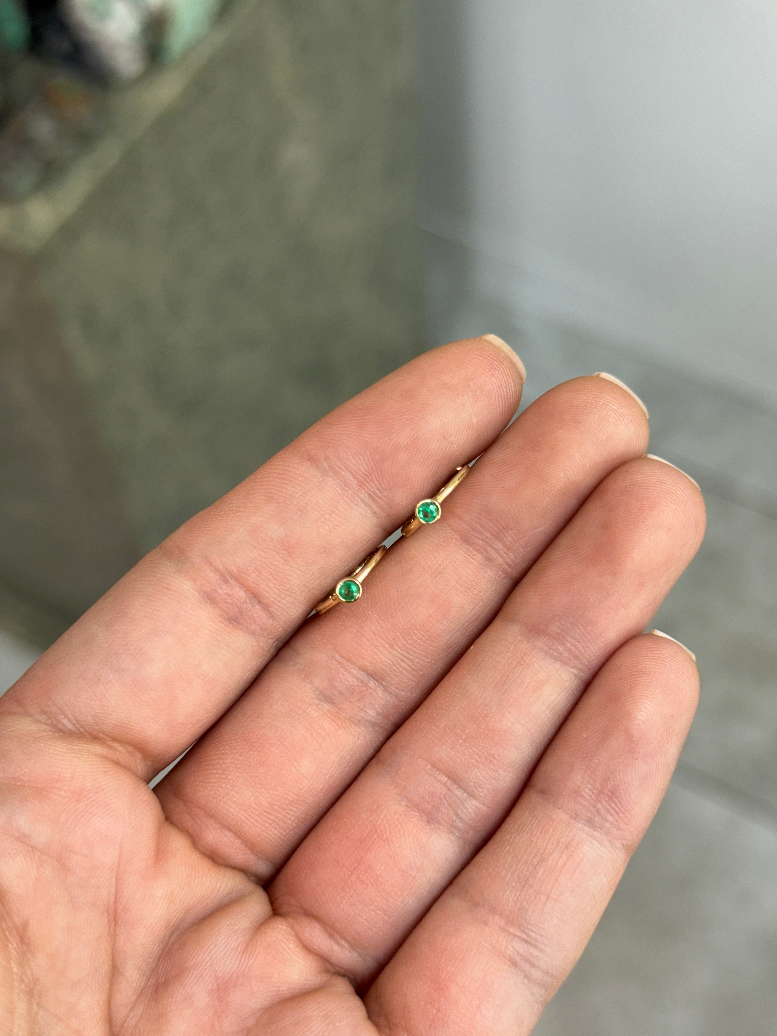 Bezel Set Emerald Huggie Earrings 14K