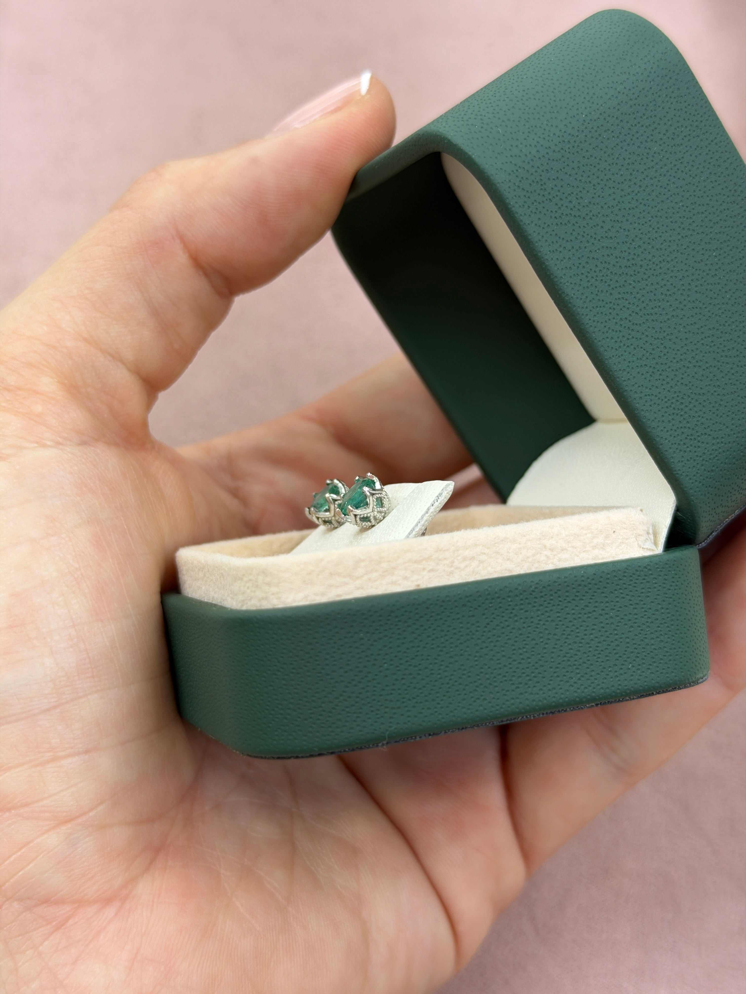 1.15tcw Six Prong Round Emerald White Gold Studs 14K