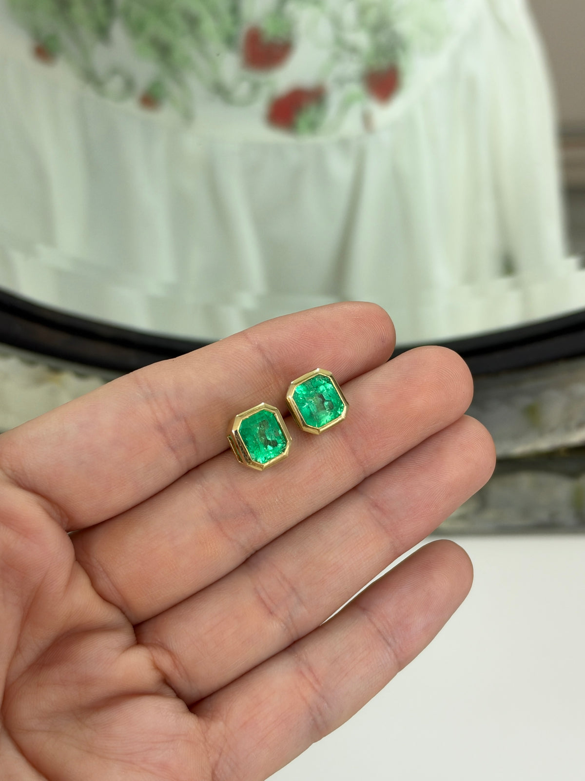 5.50tcw 14K Medium Vivid Green Colombian Emerald Stud Earrings