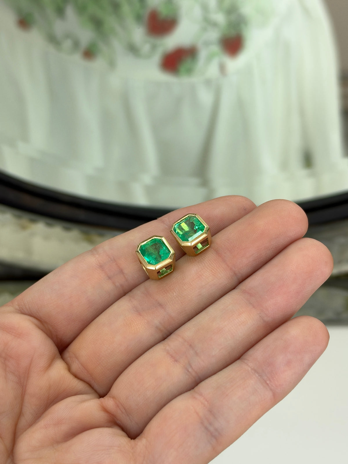 5.50tcw 14K Medium Vivid Green Colombian Emerald Stud Earrings
