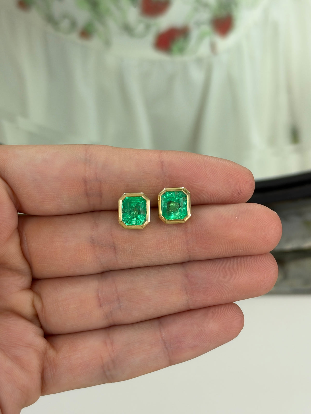 5.50tcw 14K Medium Vivid Green Colombian Emerald Stud Earrings