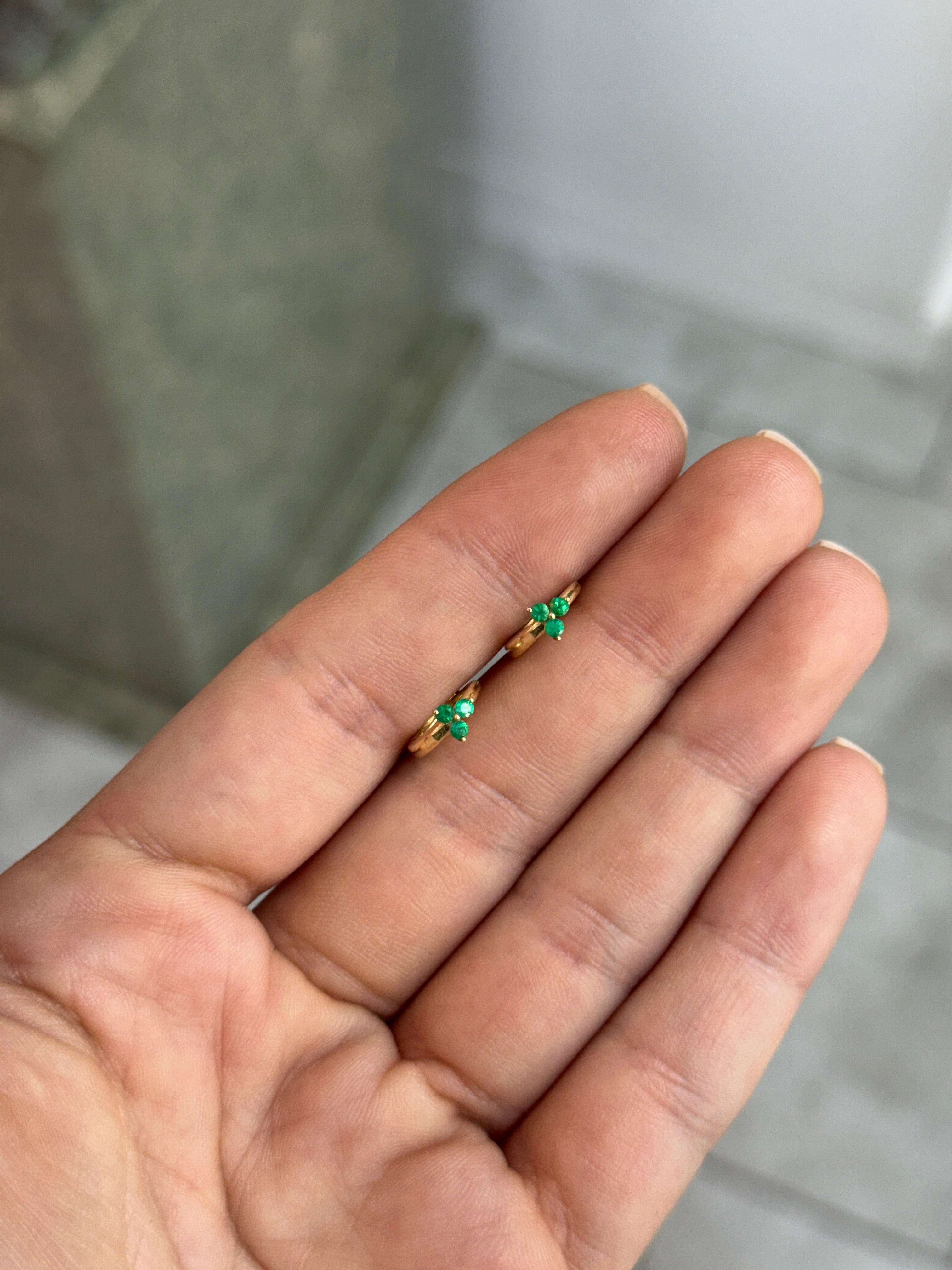 Emerald Trio/Trinity Earring Huggies 14K Gold