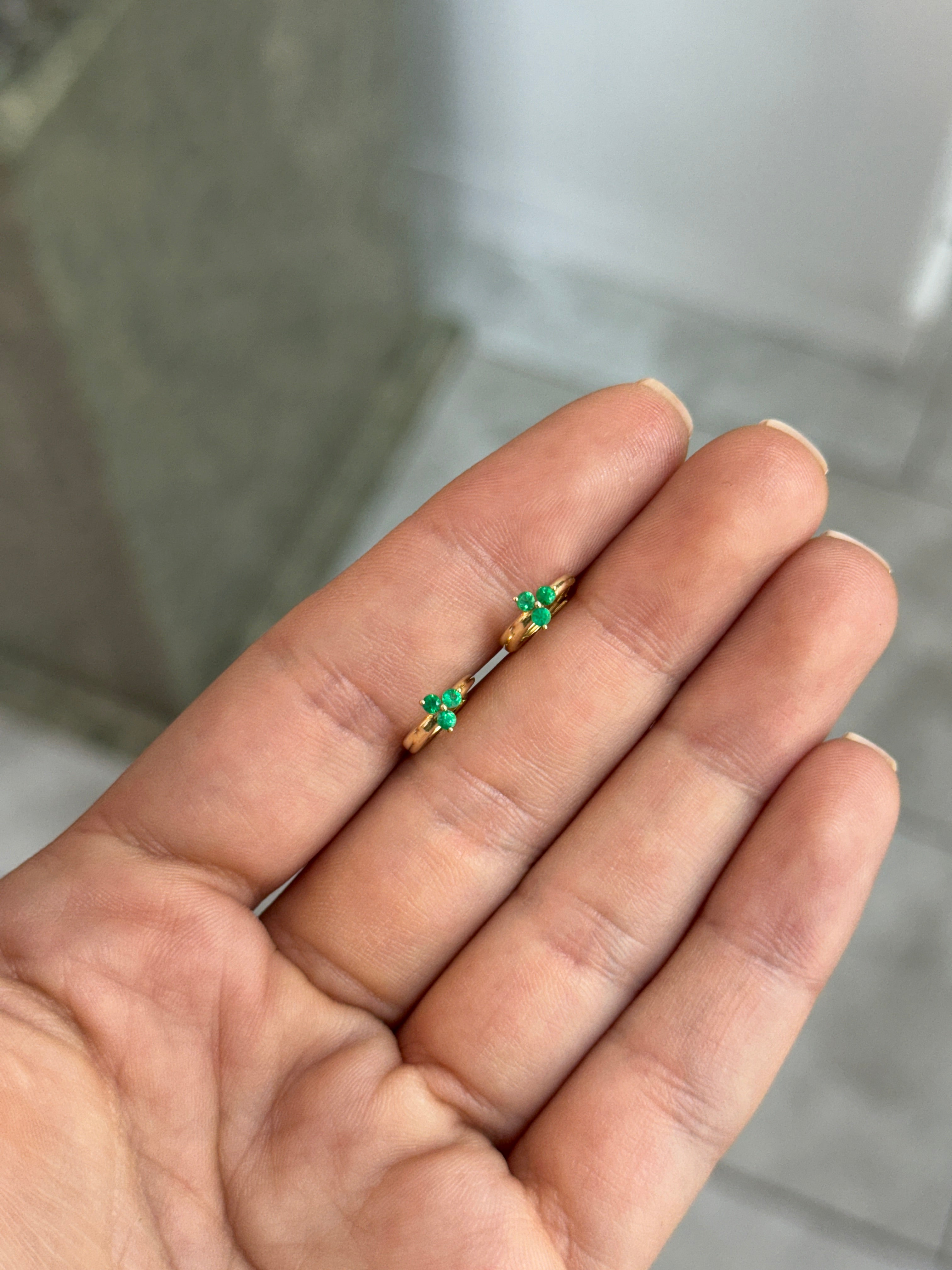 Emerald Trio/Trinity Earring Huggies 14K Gold