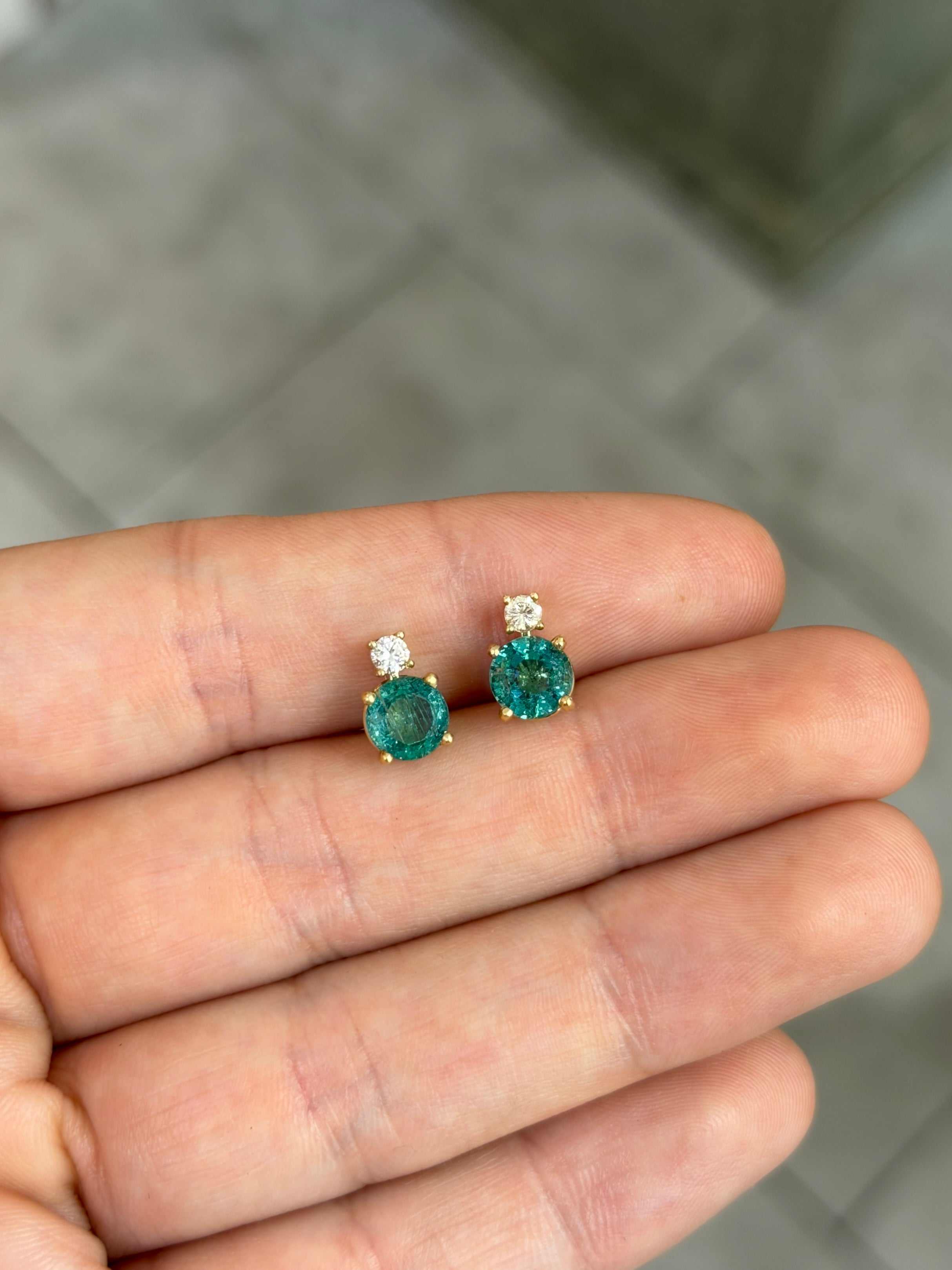 2.30tcw Round Emerald & Diamond Accented Stud 14K Gold