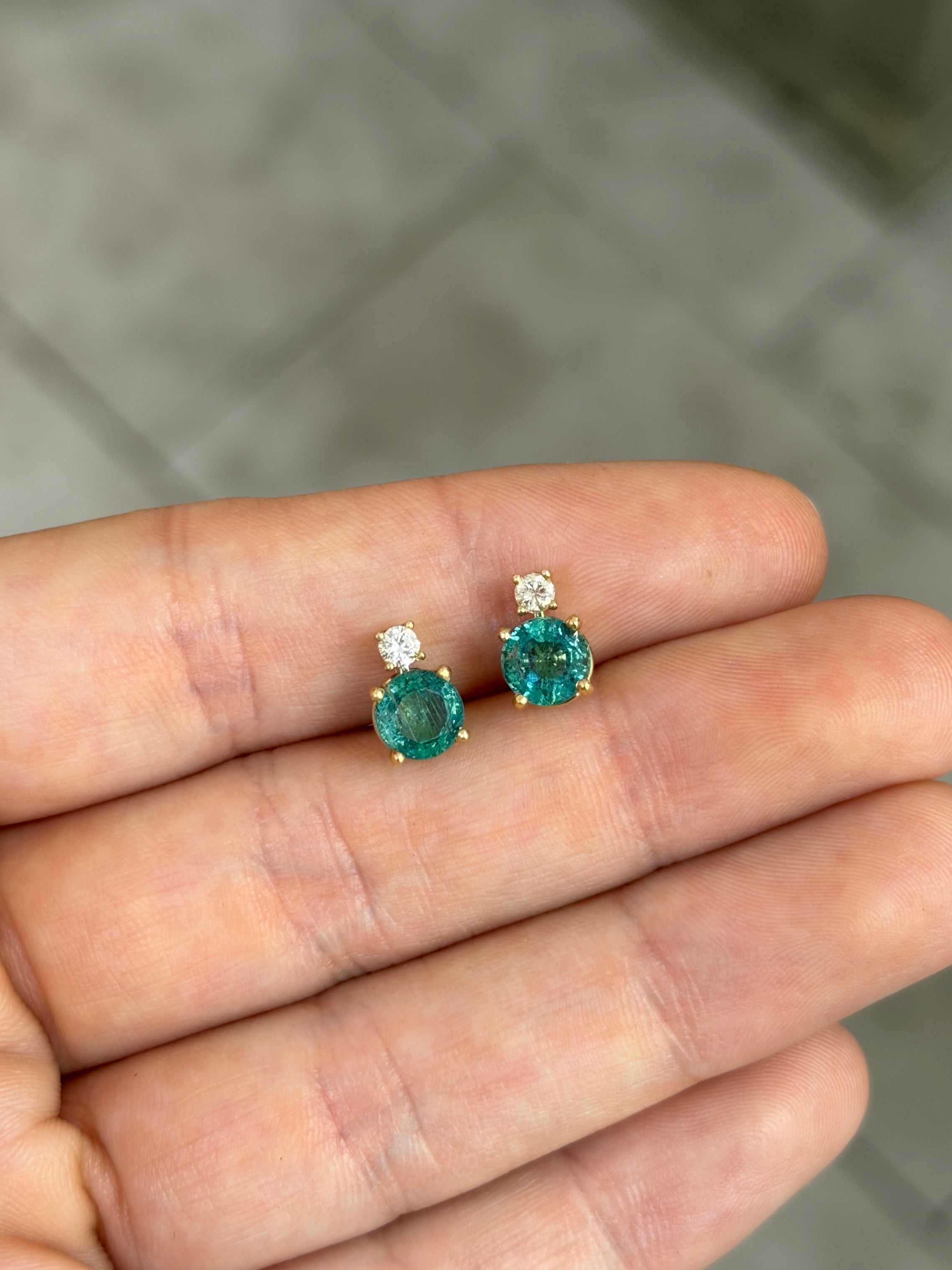 2.30tcw Round Emerald & Diamond Accented Stud 14K Gold