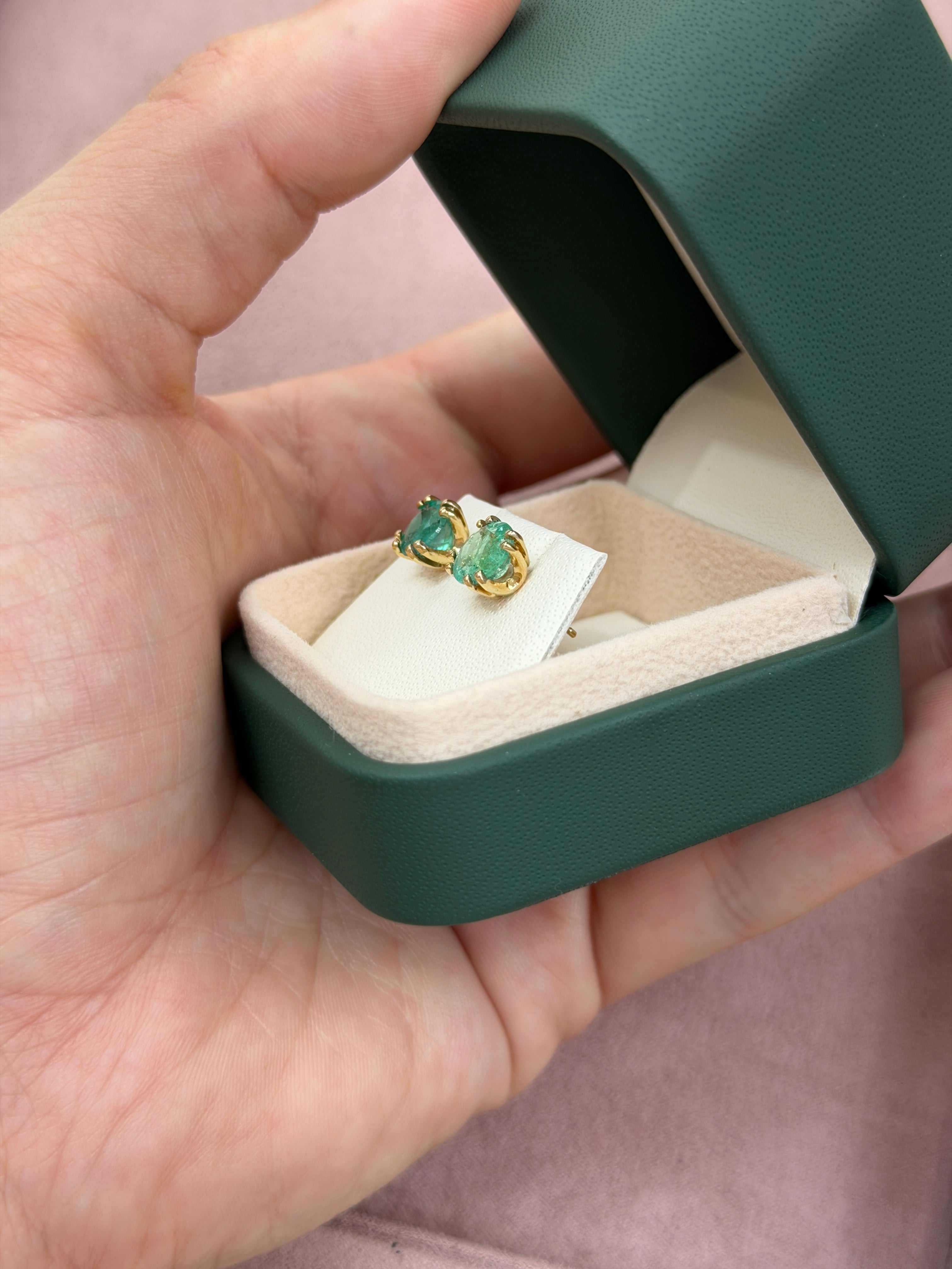 2.73tcw Double Prong Round Emerald Studs 14K