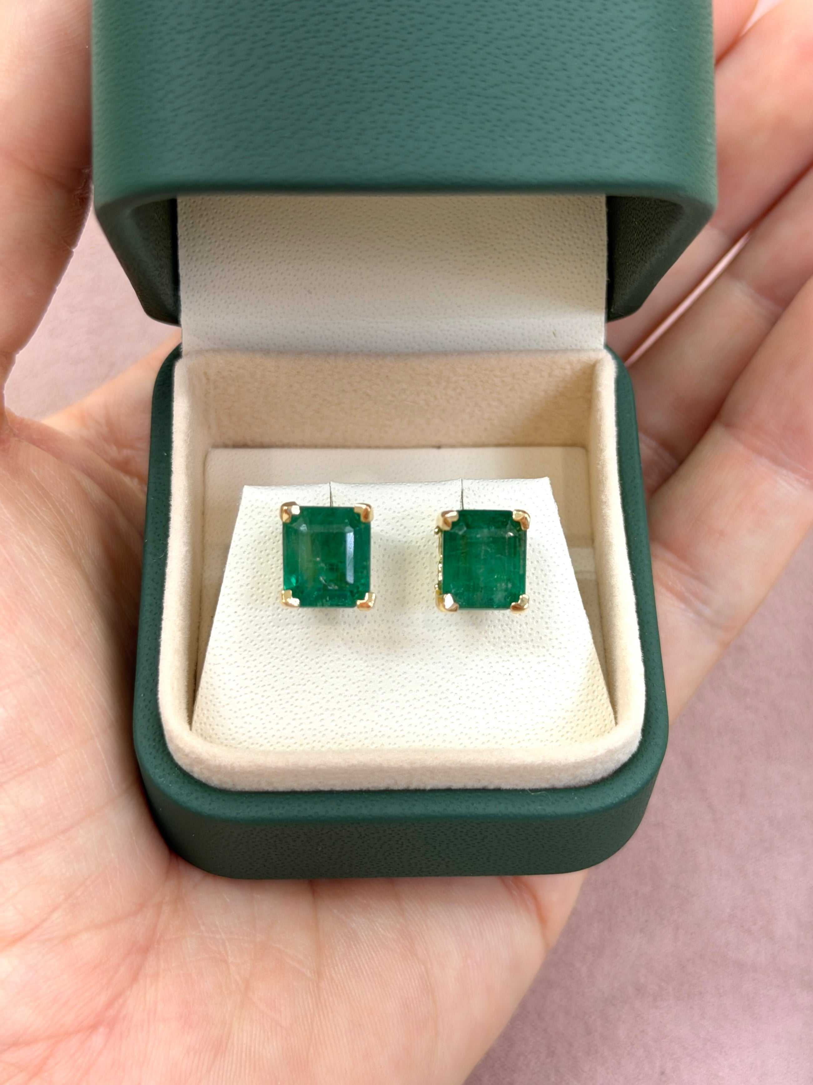8.40tcw Chunky Emerald Cut Fleur De Lis Studs 18K