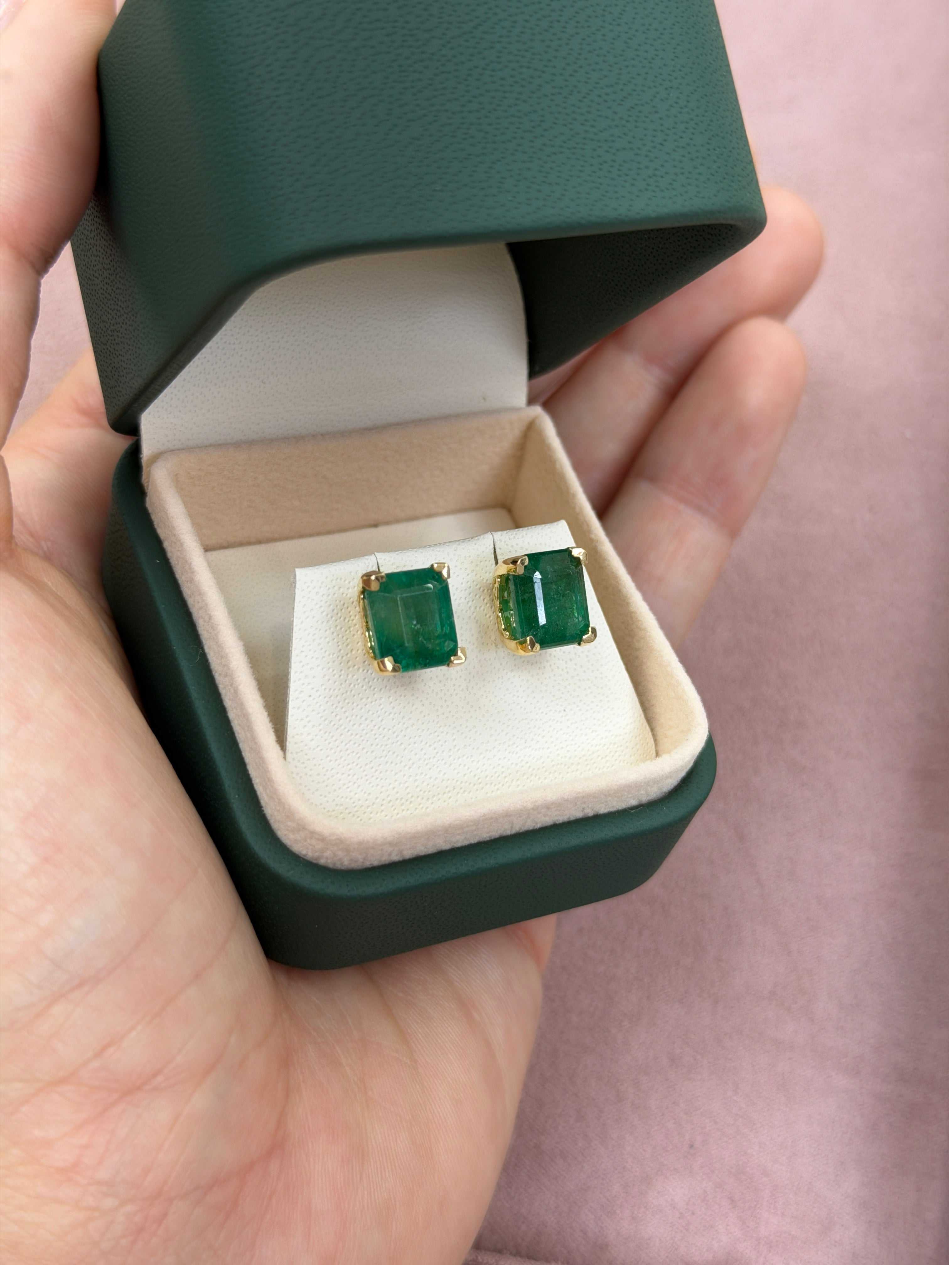 8.40tcw Chunky Emerald Cut Fleur De Lis Studs 18K