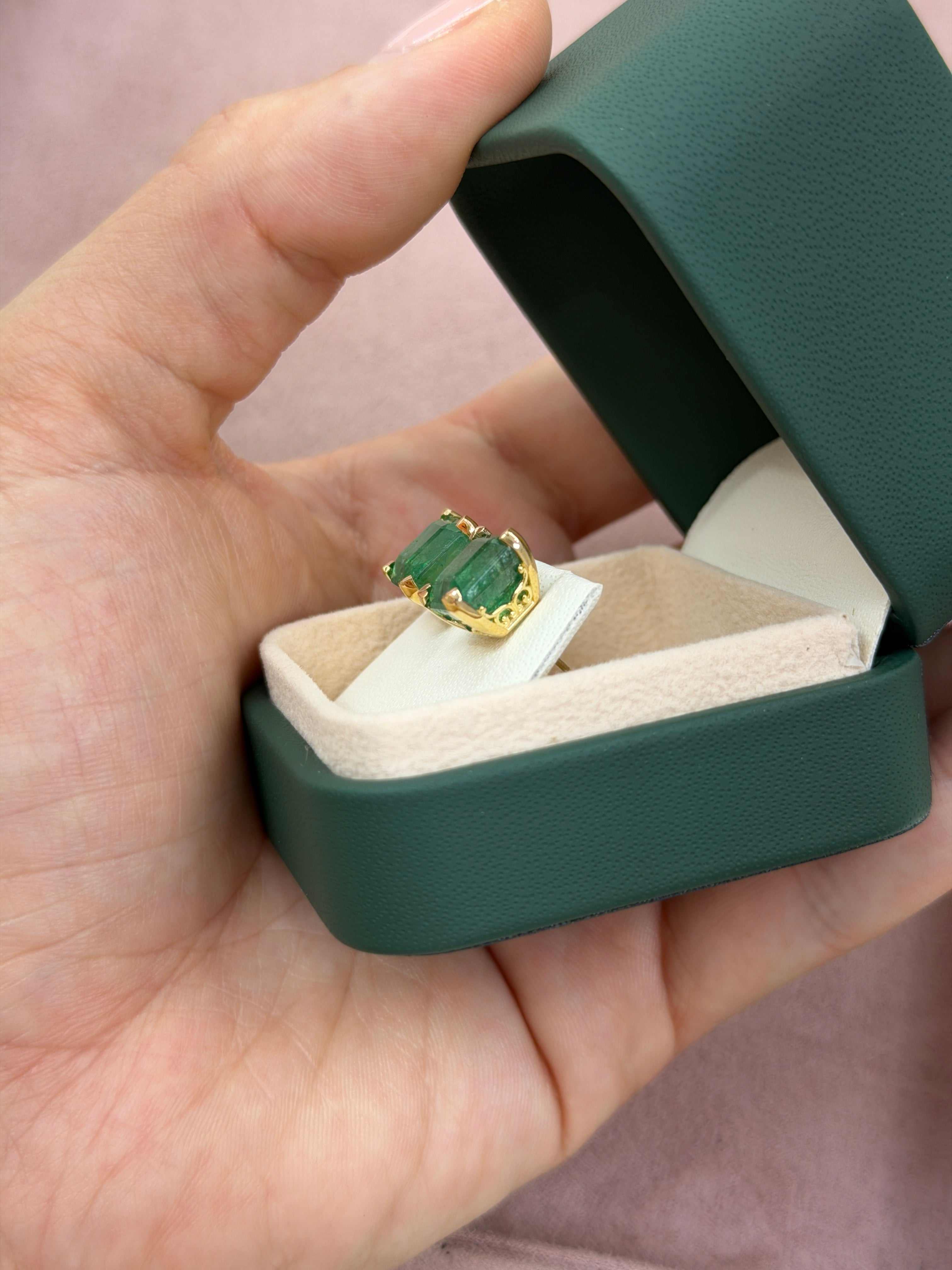 8.40tcw Chunky Emerald Cut Fleur De Lis Studs 18K