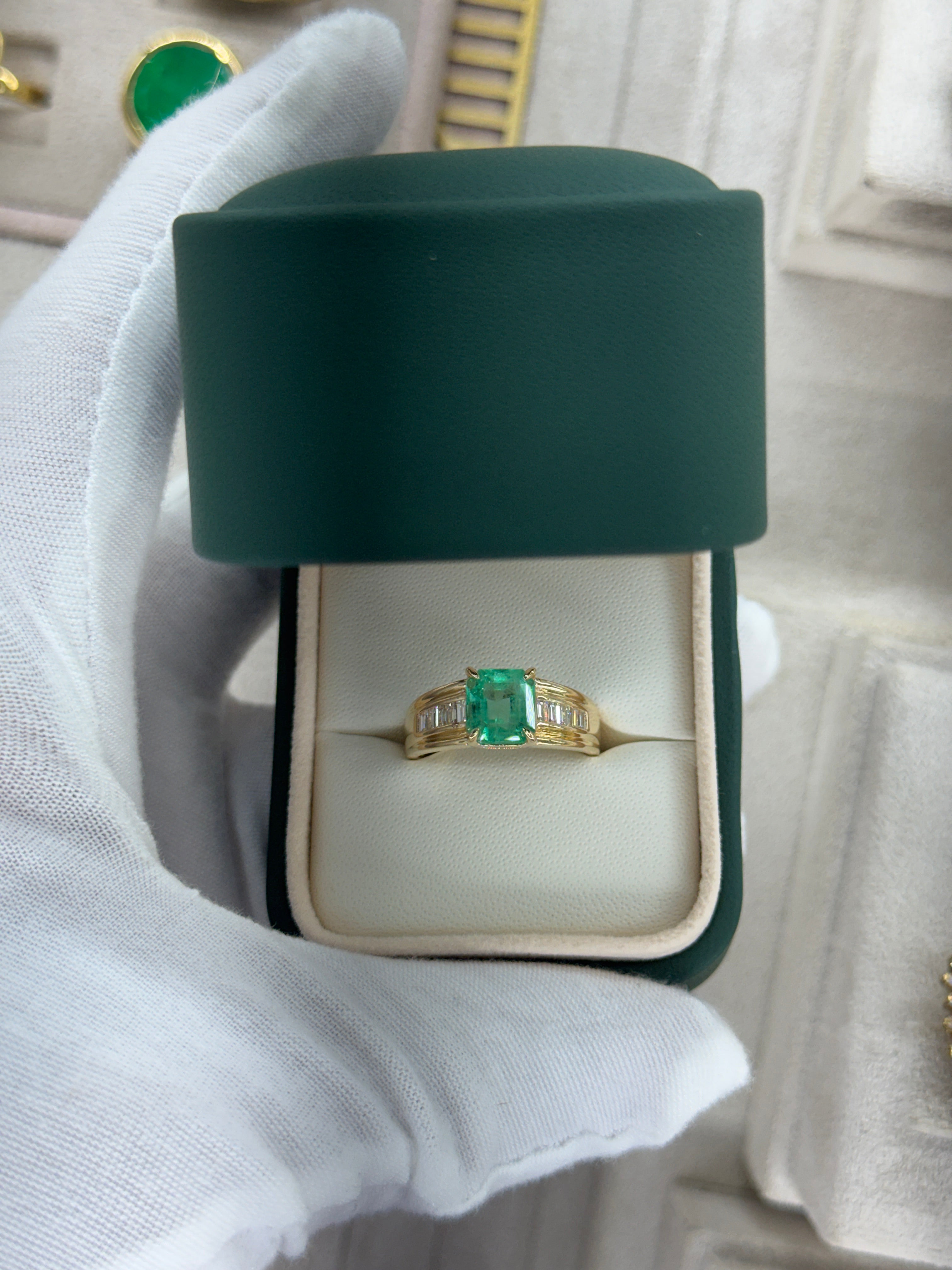 50% Deposit 2.03 Carat 8x7 Eye Clean Bluish Green Emerald Cut Natural Unset Colombian Emerald