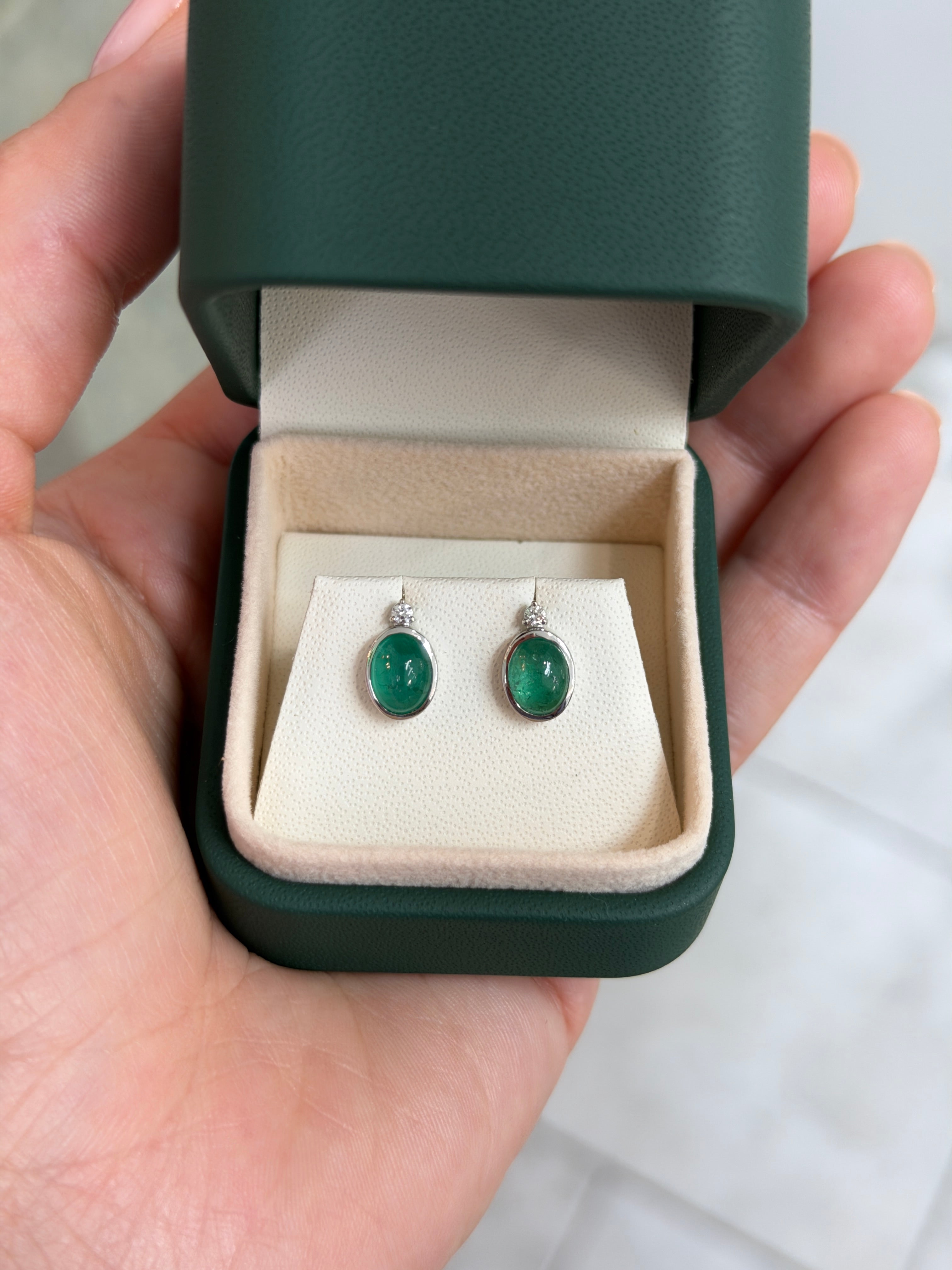 2.50tcw Oval Cabochon Bezel Studs with Diamond Accent 14K White Gold