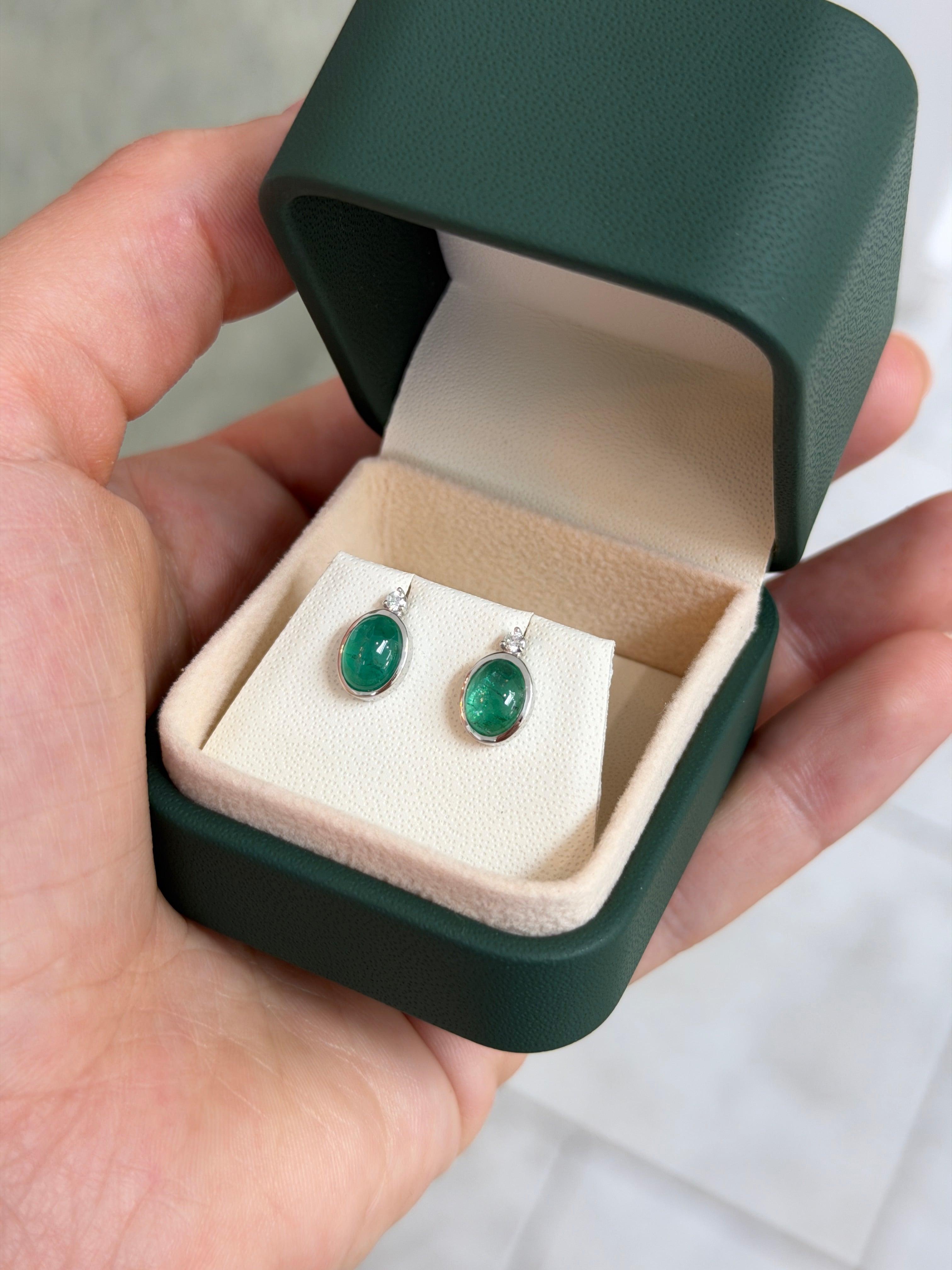 2.50tcw Oval Cabochon Bezel Studs with Diamond Accent 14K White Gold