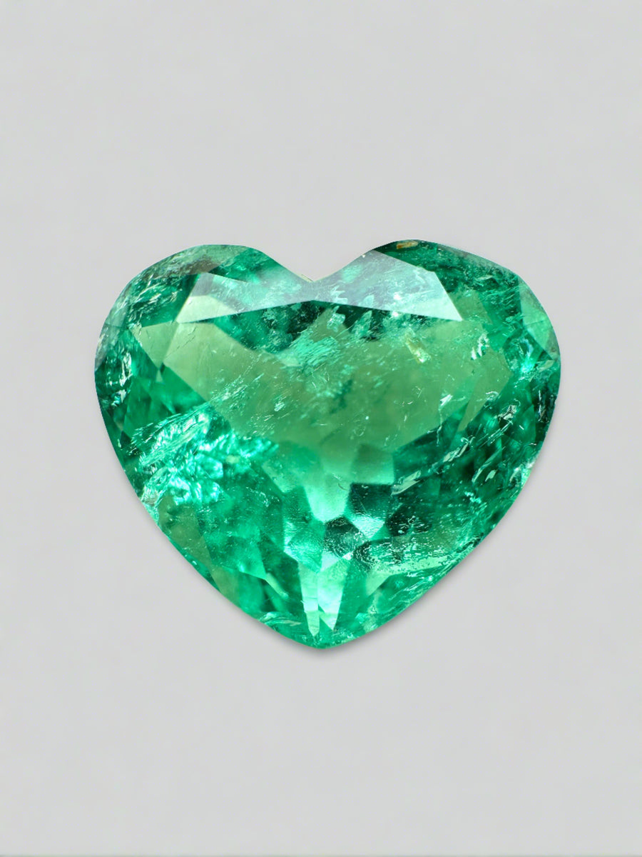9.86 Carat 13x15 Yellowish Green Natural Loose Colombian Emerald-Heart Cut