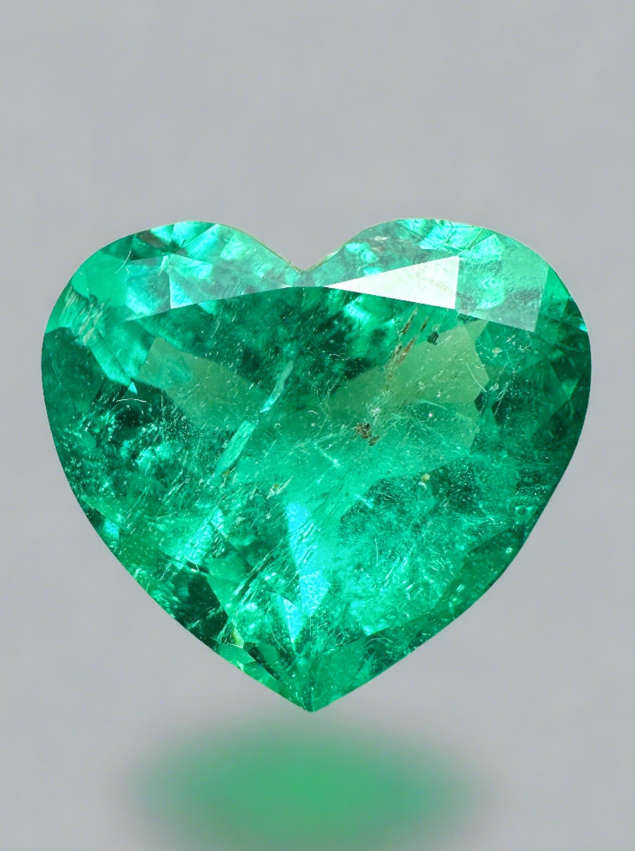 8.90 Carat 14x15 Bluish Green Natural Loose Colombian Emerald-Heart Cut