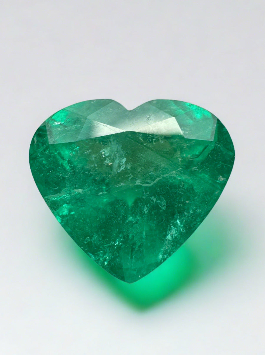 5.16 Carat 11x12 Bright Green Natural Loose Colombian Emerald-Heart Cut