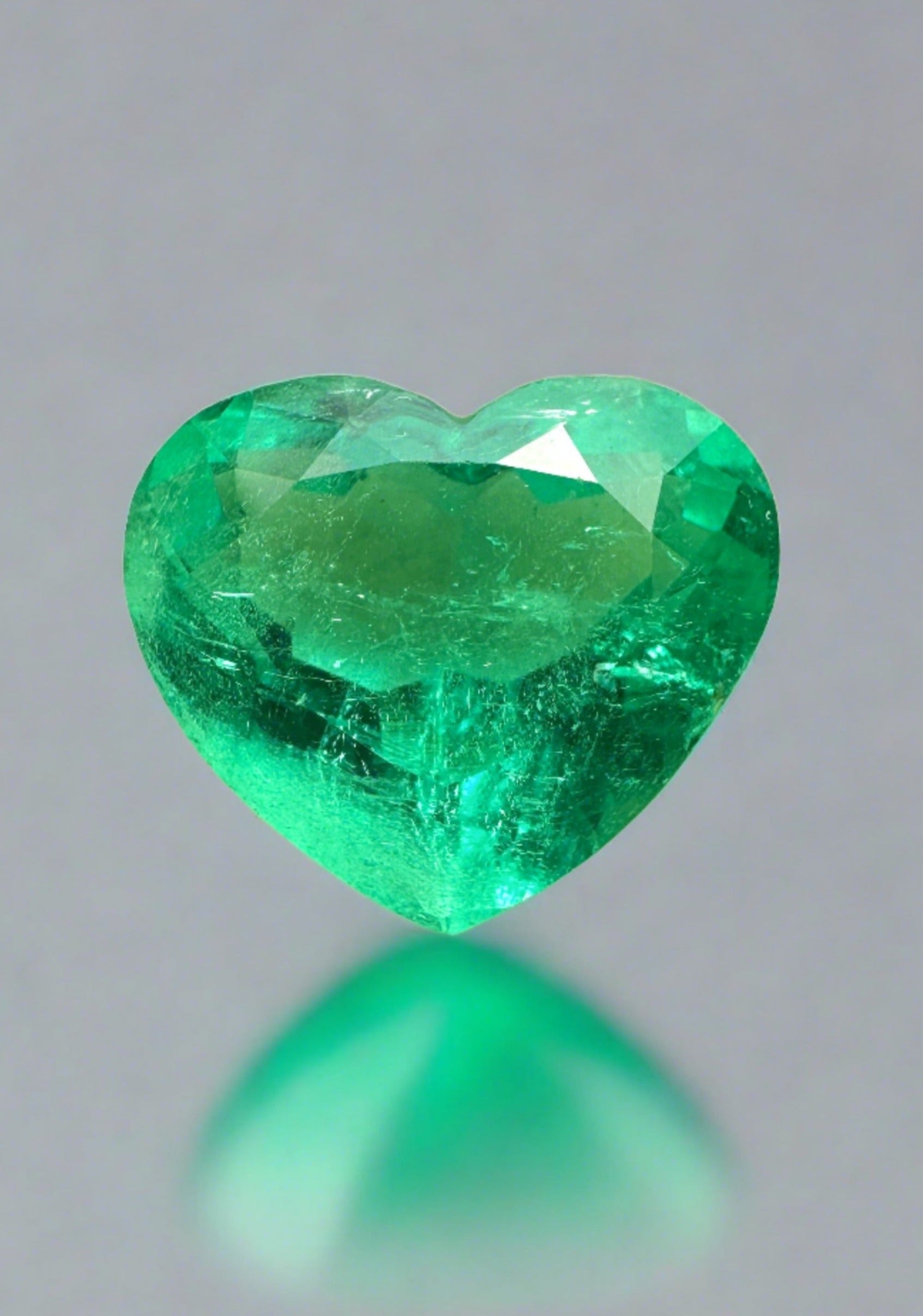 3.46 Carat Spring Green Natural Loose Colombian Emerald-Heart Cut - JR Colombian Emeralds