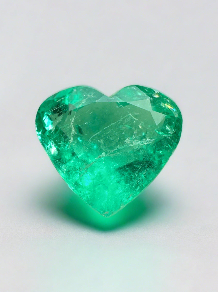 3.43 Carat 10x11 Bright Green Natural Loose Colombian Emerald-Heart Cut