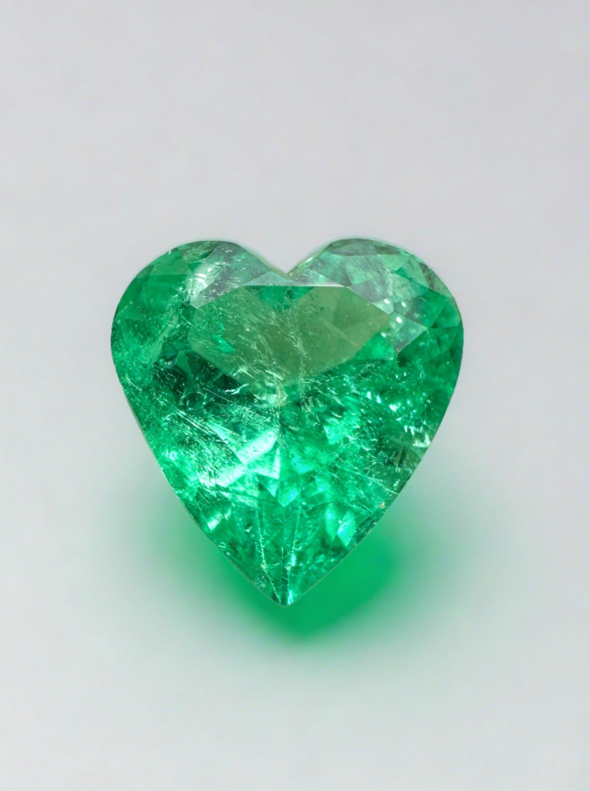 3.10 Carat 10.2x9.8 Yellowish Green Natural Loose Colombian Emerald-Heart Cut - JR Colombian Emeralds