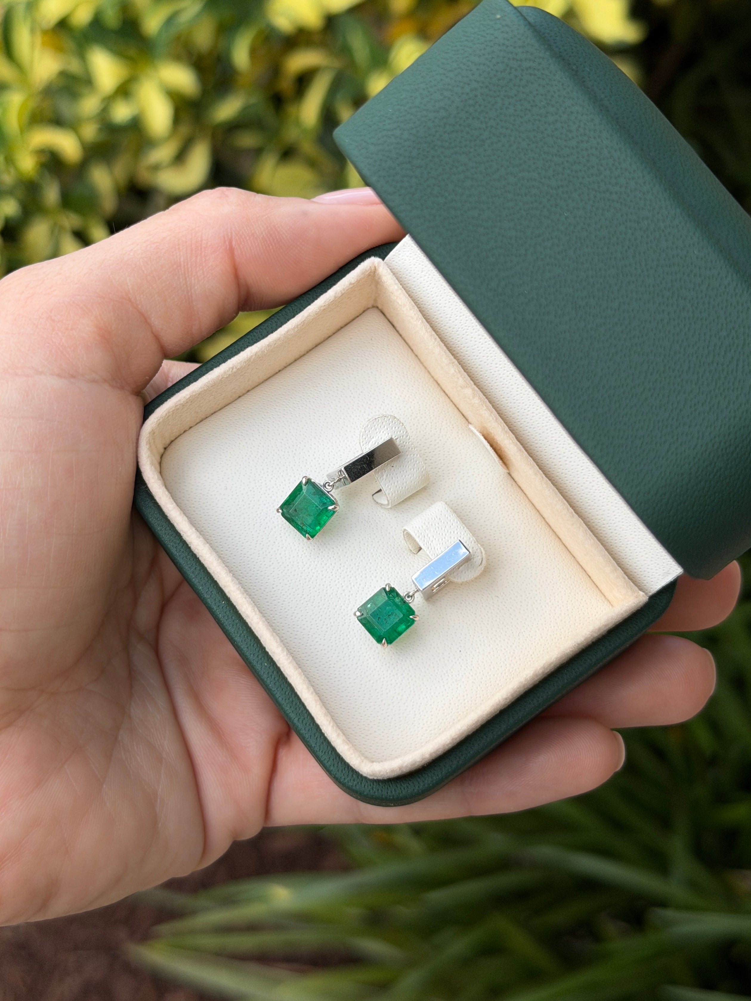 3.94tcw Asscher Cut Emerald Drop & Dangle Earrings 14K