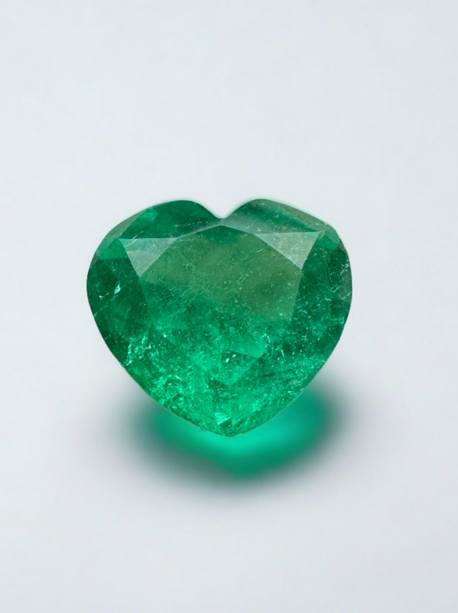 1.94 Carat 8x9 Bubbly Green Natural Loose Colombian Emerald-Heart Cut Ring