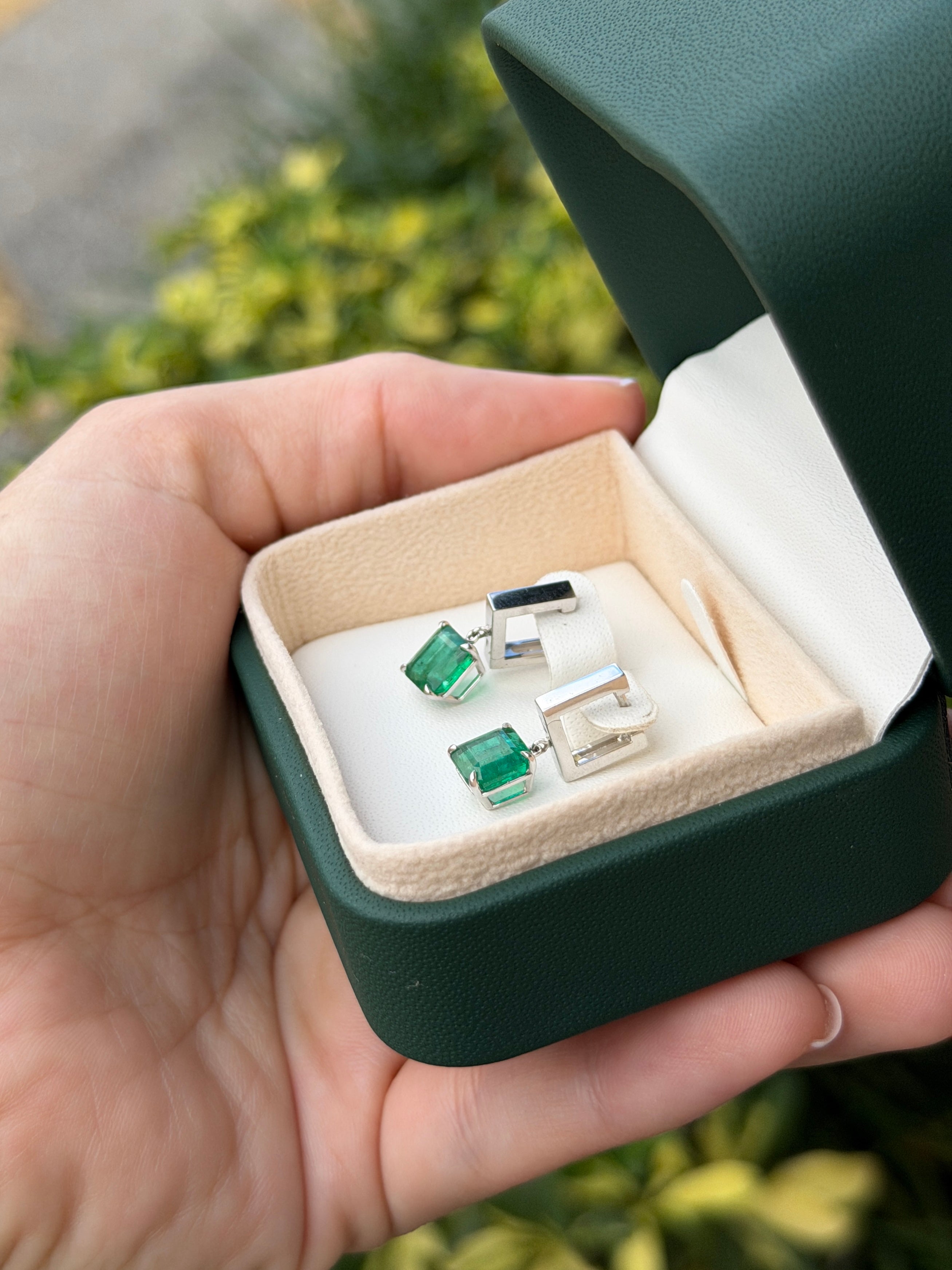 3.94tcw Asscher Cut Emerald Drop & Dangle Earrings 14K