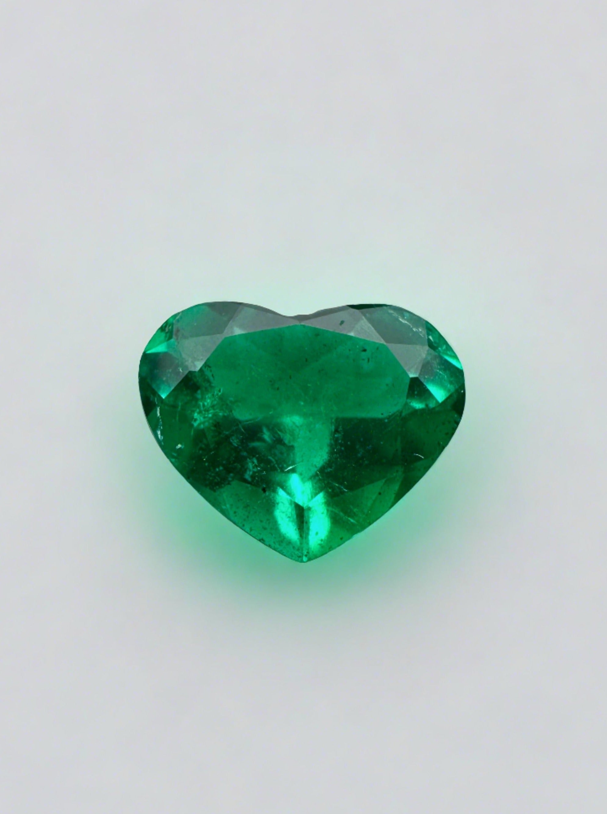 1.55 Carat Vivid Muzo Green Natural Loose Colombian Emerald-Heart Cut - JR Colombian Emeralds