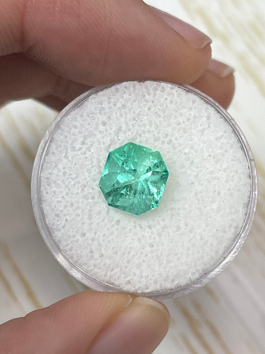 2.57 Carat 8.6x8.3 Minty Art Deco Loose Colombian Emerald-Asscher Cut Clipped Corners