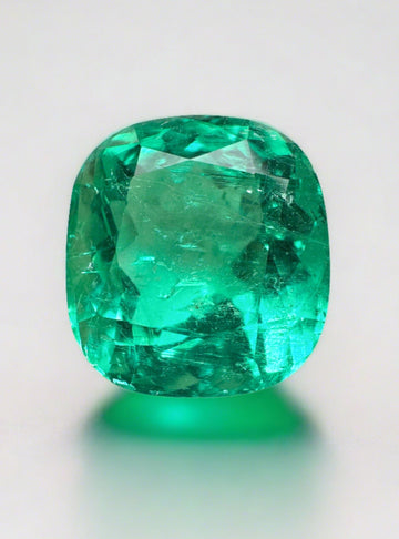 8.46 Carat GIA 13x12 Lustrous Bluish Green Natural Loose Cushion Cut Colombian Emerald
