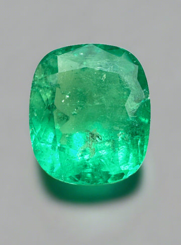 8.04 Carat 13x11 Yellowish Green Natural Loose Colombian Emerald- Cushion Cut